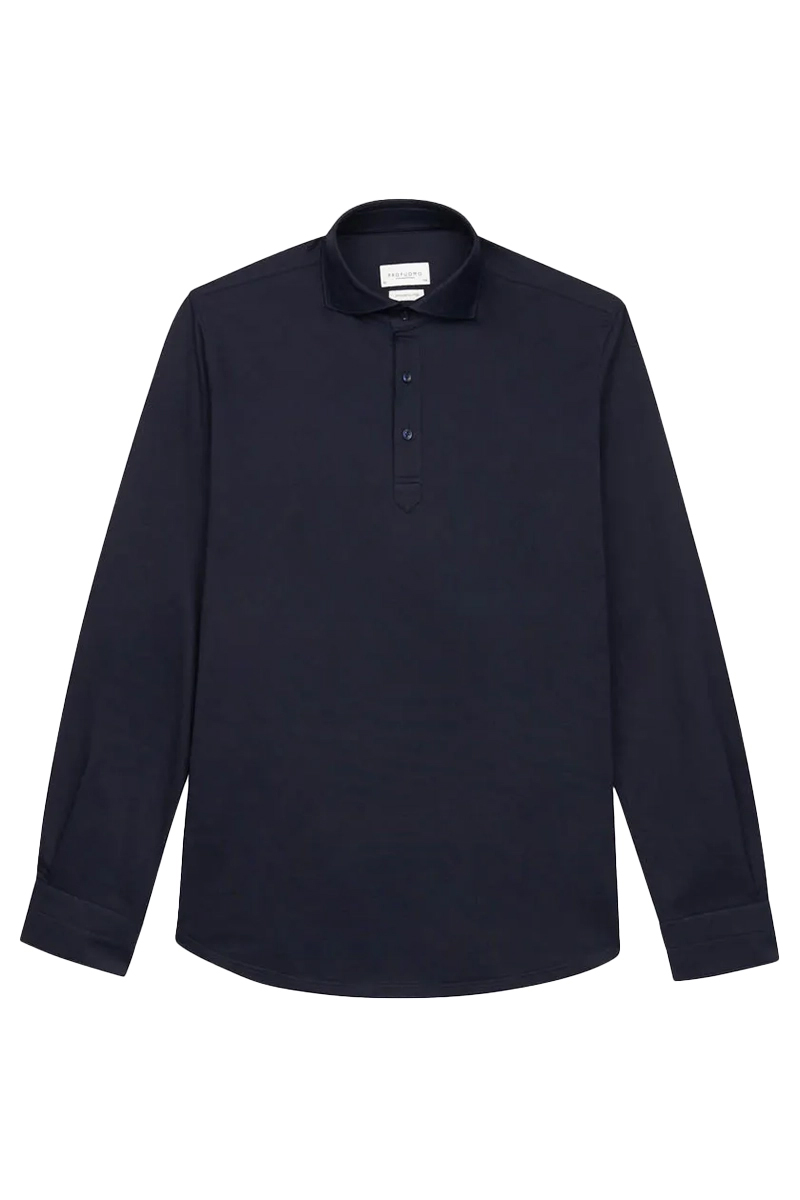 Heren polo lange mouw blauw