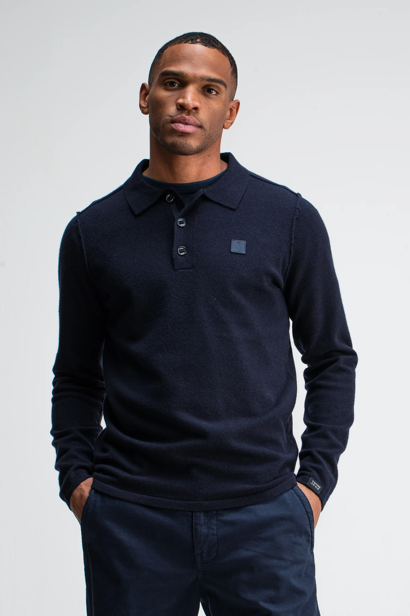 Heren polo lange mouw blauw