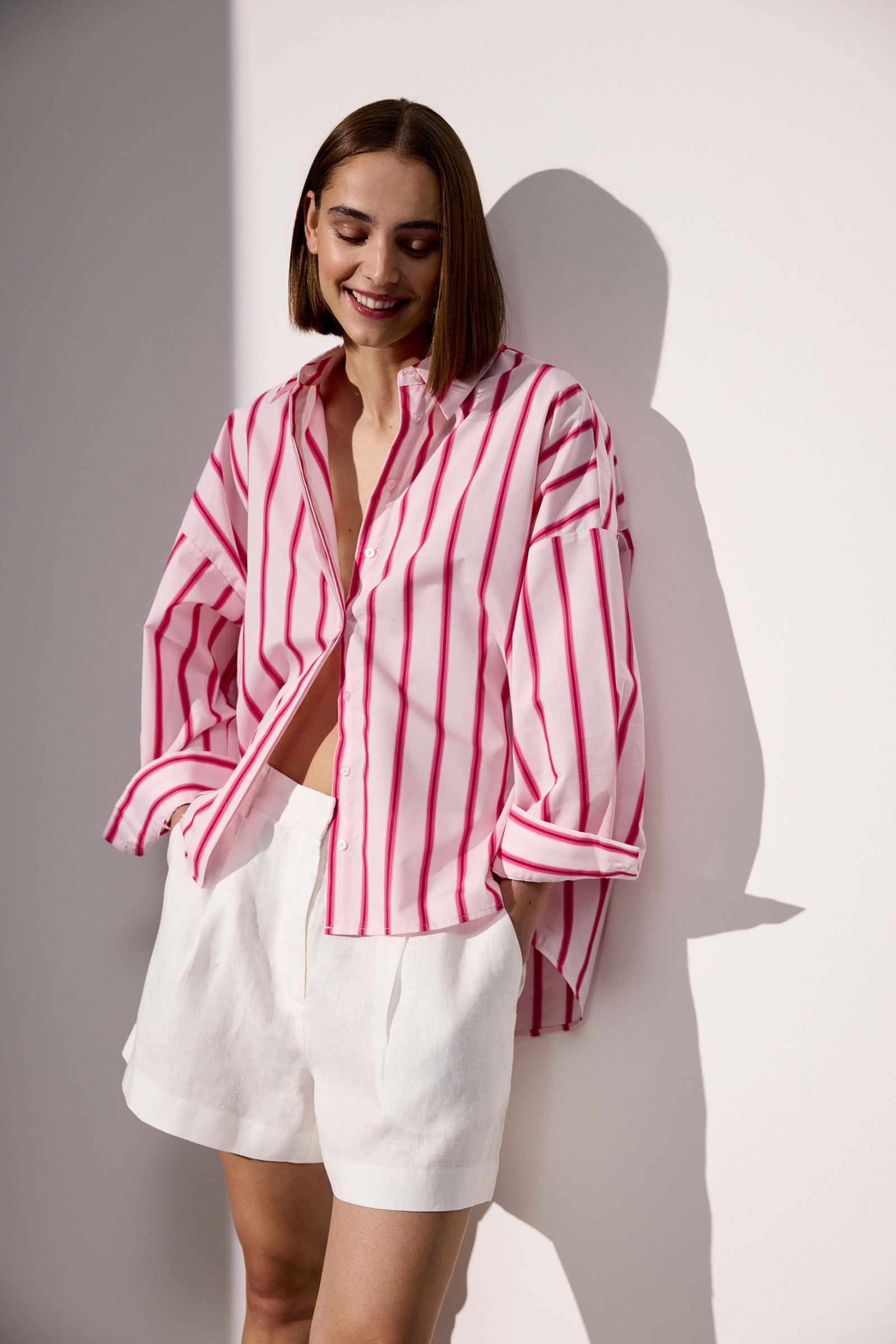 Dames blouse lange mouw rose