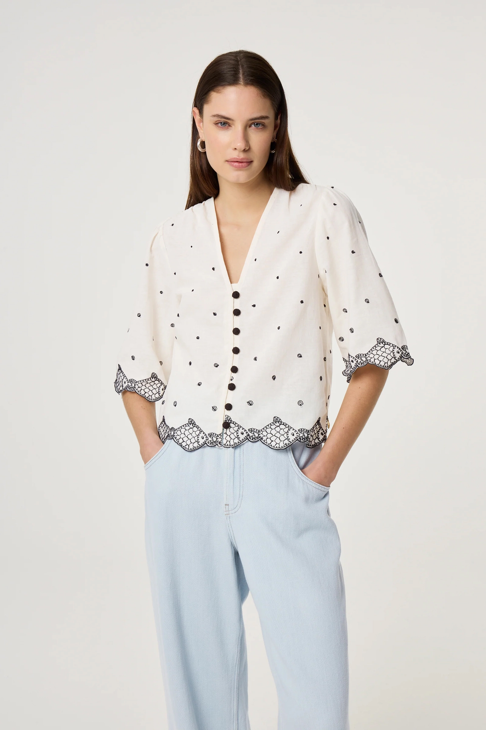 Dames blouse korte mouw ecru