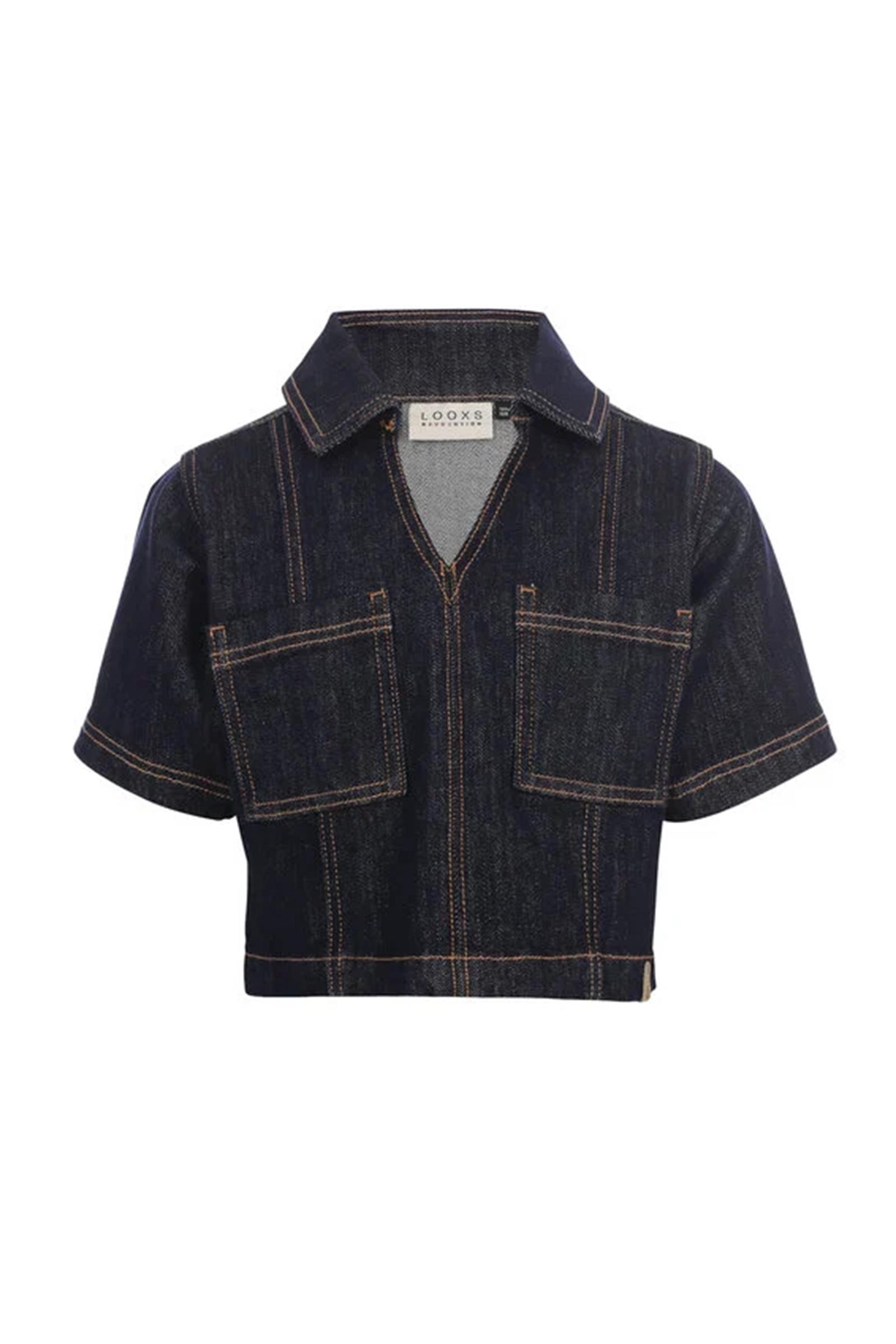 Meisjes blouse korte mouw blauw
