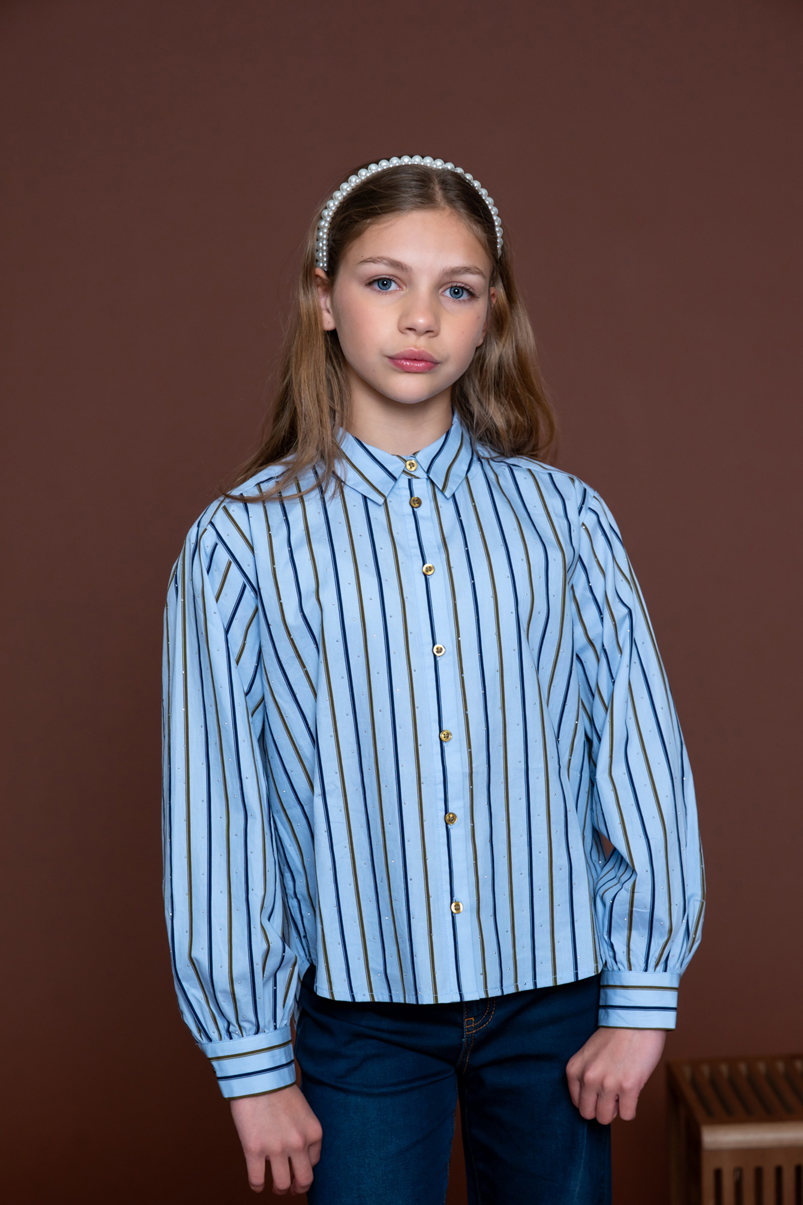 Meisjes blouse lange mouw blauw