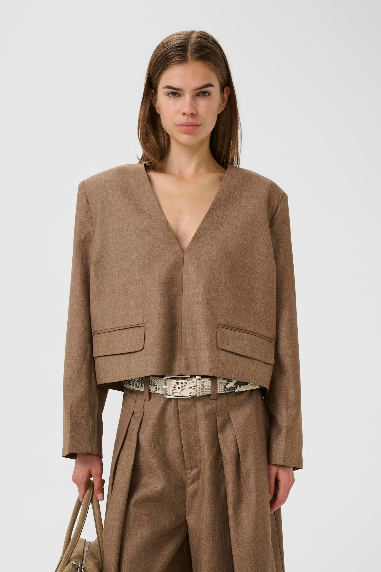 Dames blouse lange mouw bruin