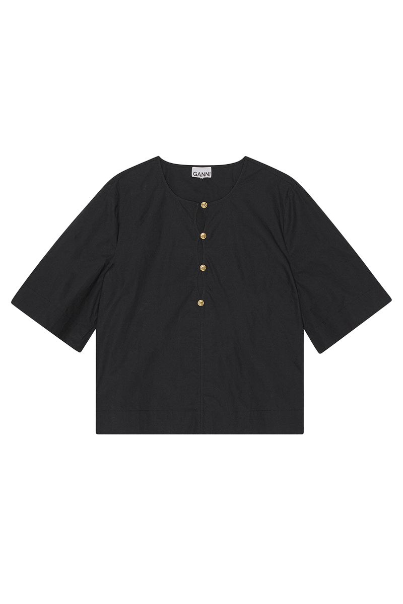 Ganni Dames blouse korte mouw Zwart-1 1