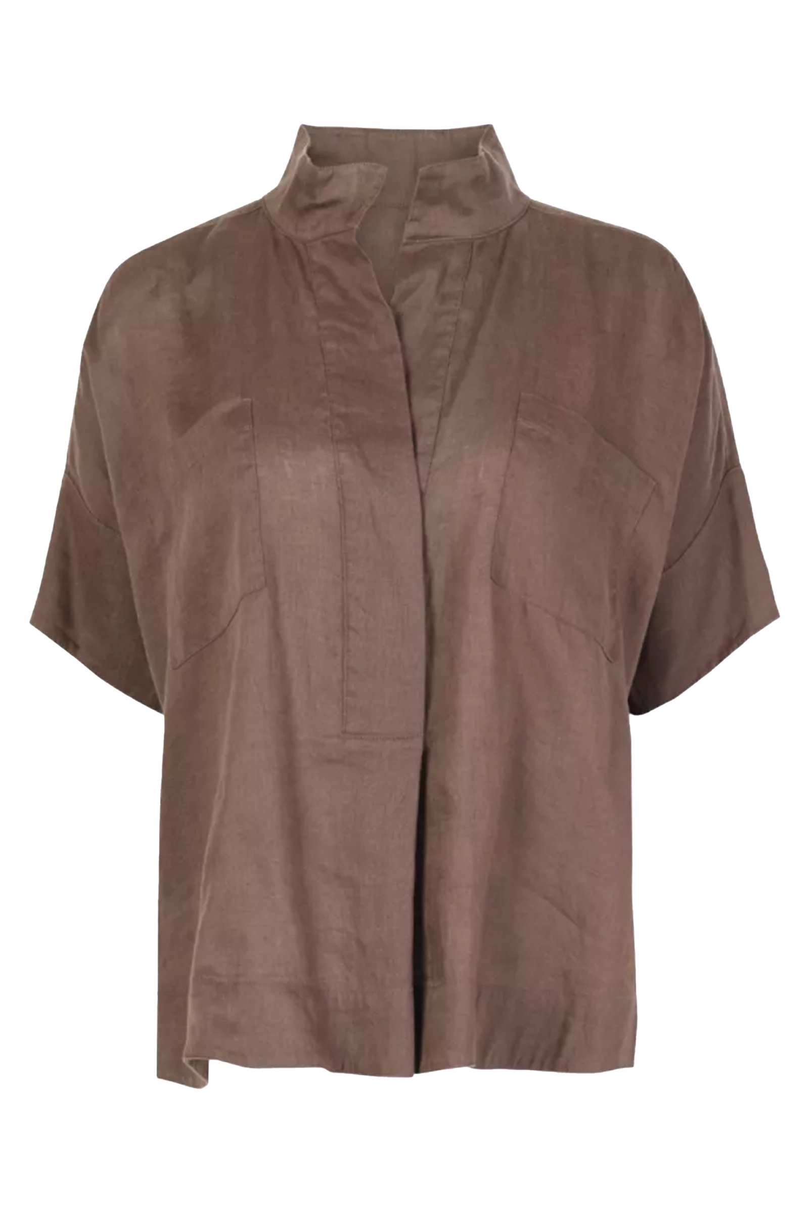 Dames blouse korte mouw bruin