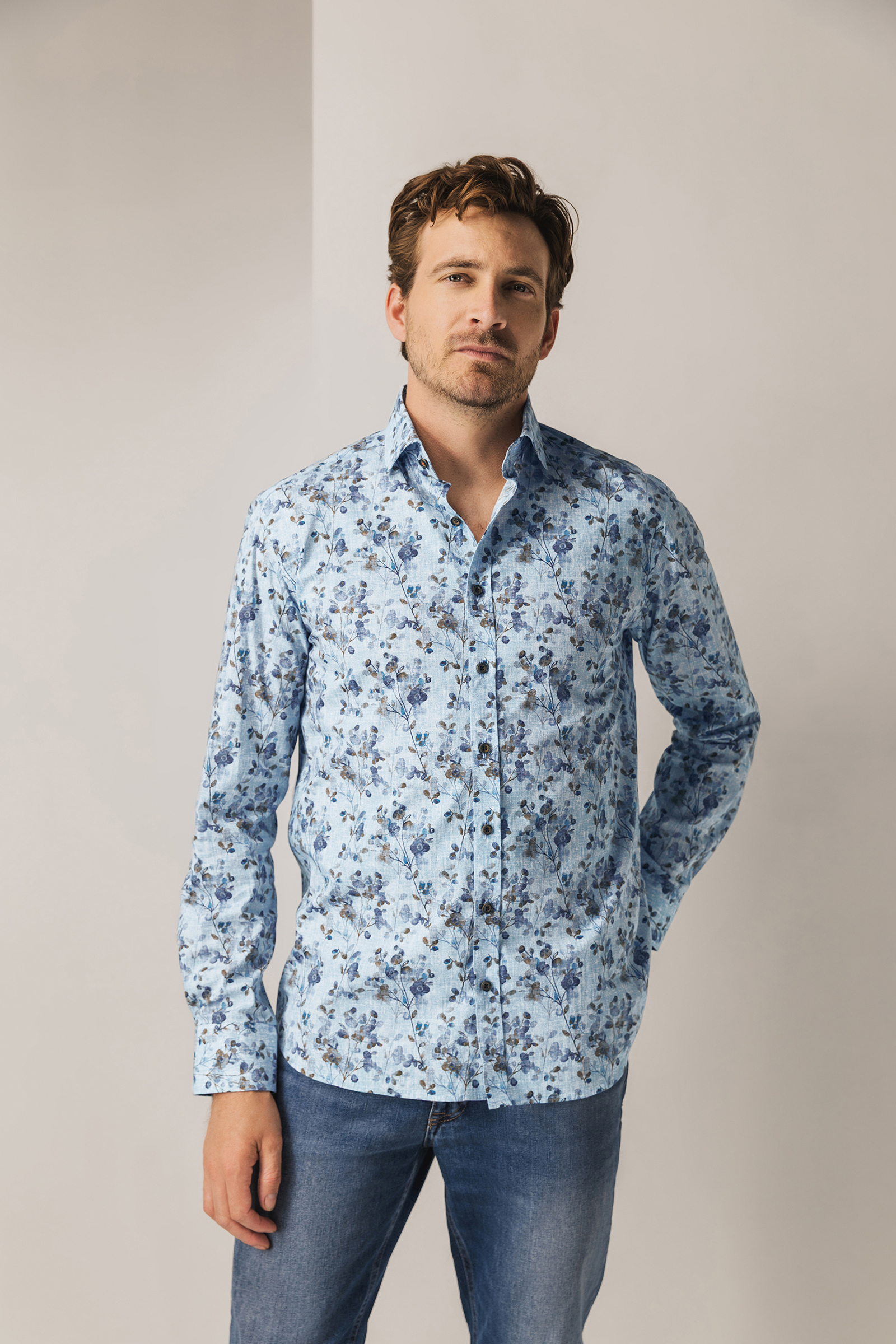 Heren overhemd lm casual grijs