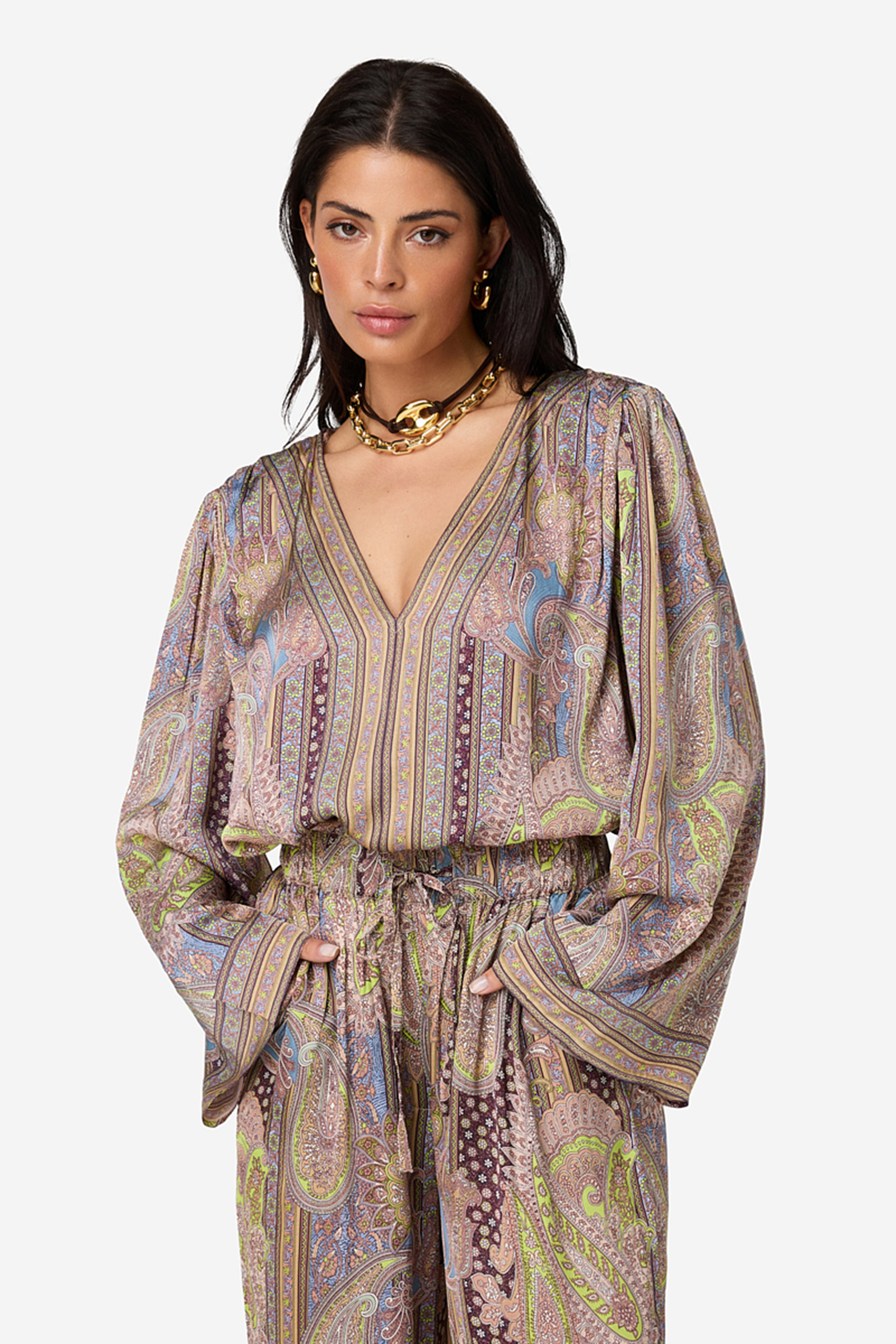 Dames blouse lange mouw bruin
