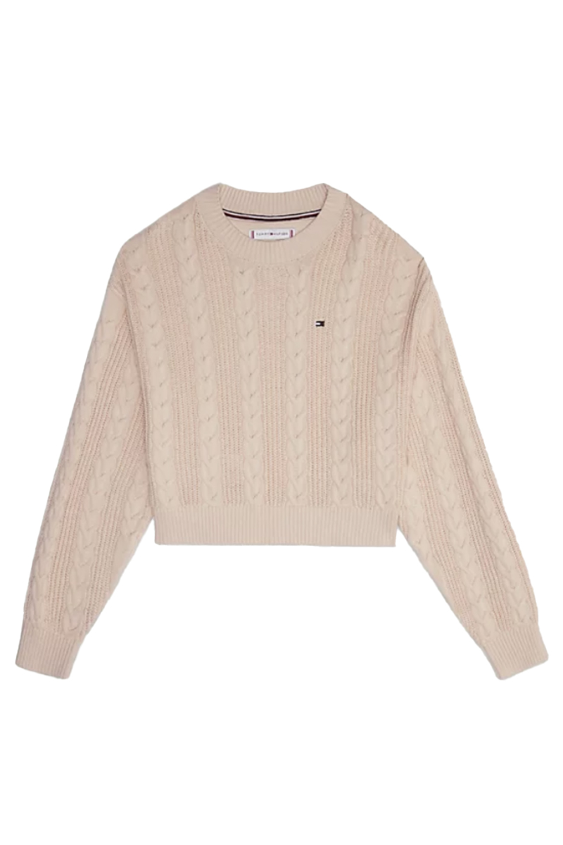 Tommy Hilfiger cable cropped crew sweater Ecru-1 1