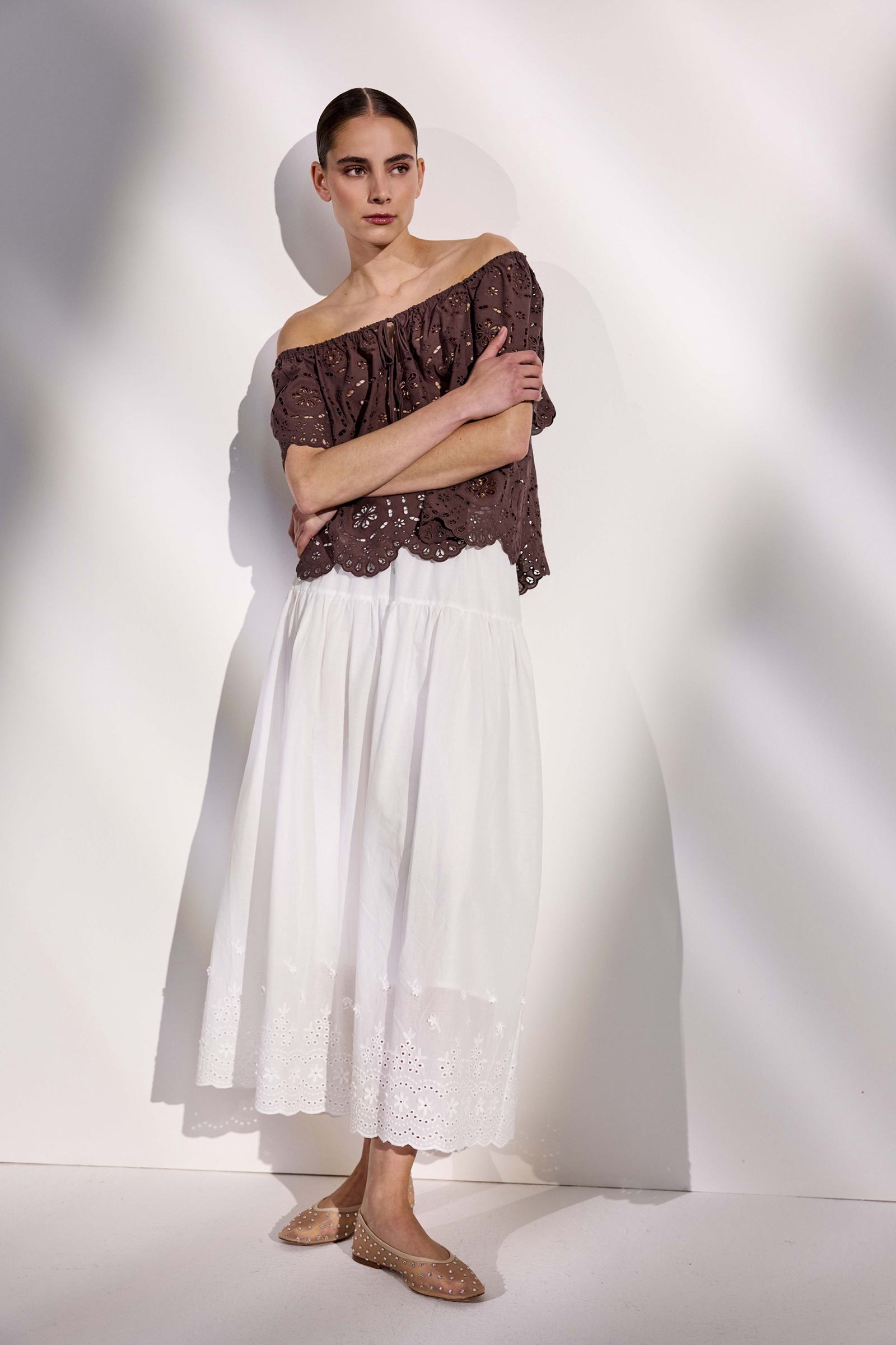Dames blouse korte mouw bruin