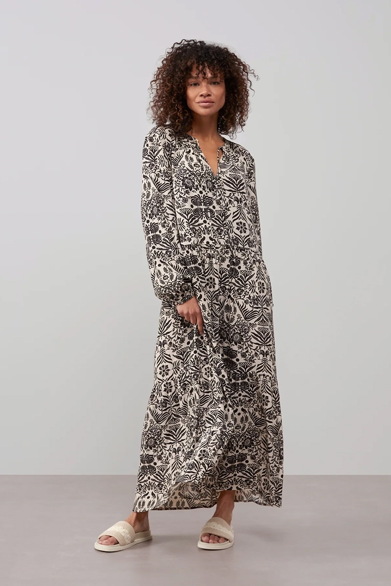 Yaya Printed dress long bruin/beige-1 2