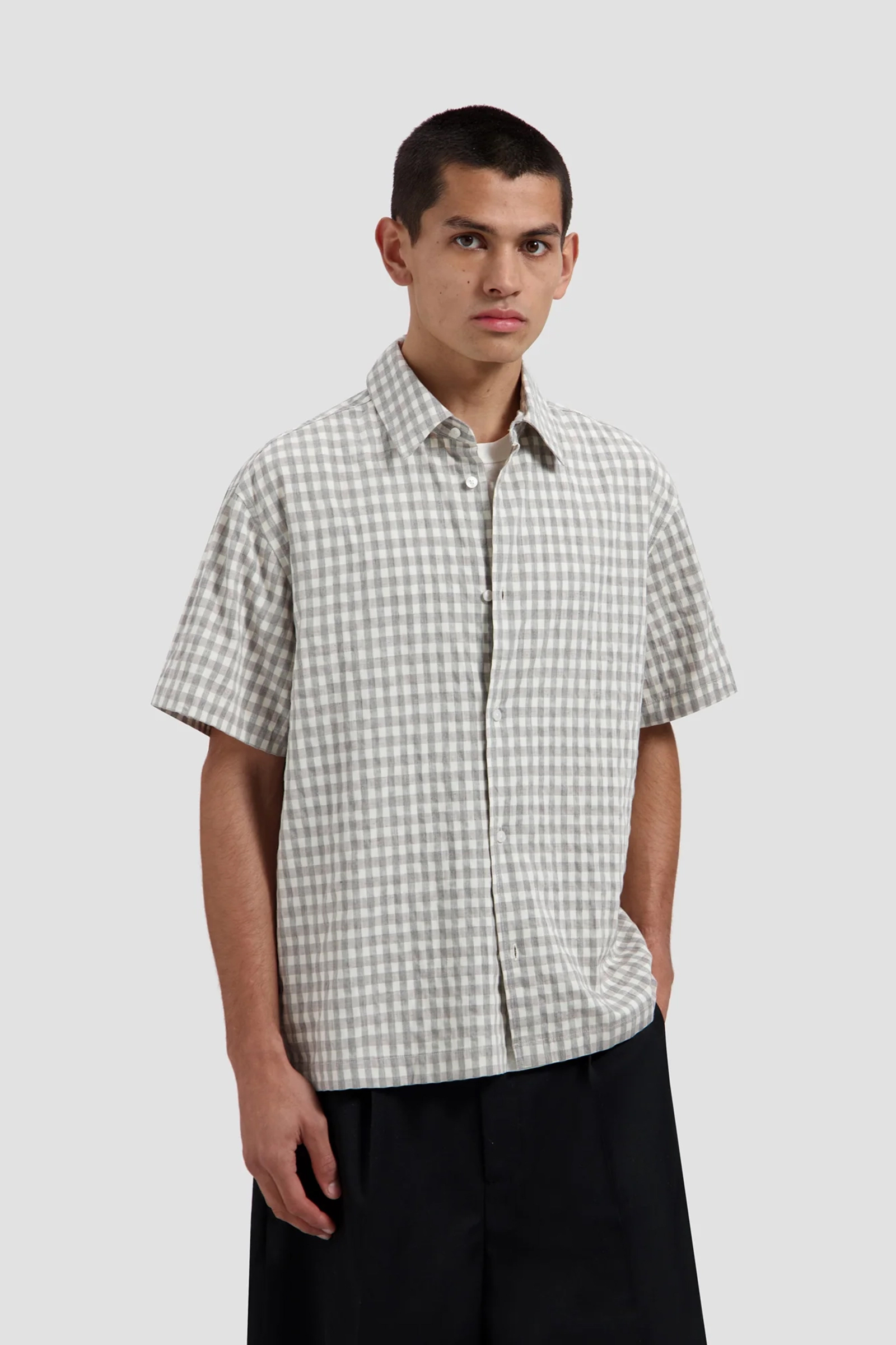 Heren overhemd km casual grijs