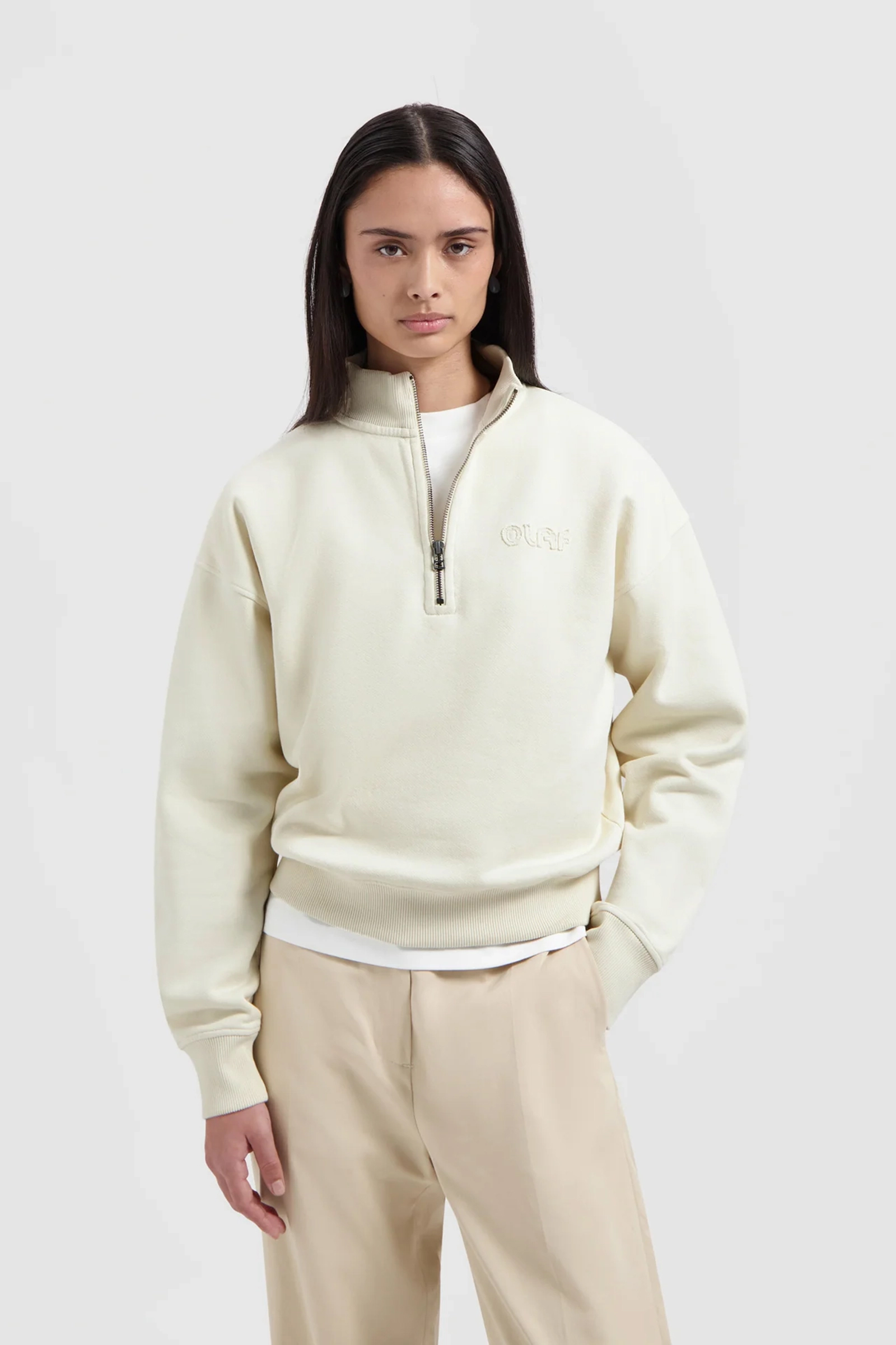 Olaf Hussein HALF ZIP SWEATSHIRT Ecru-1 2