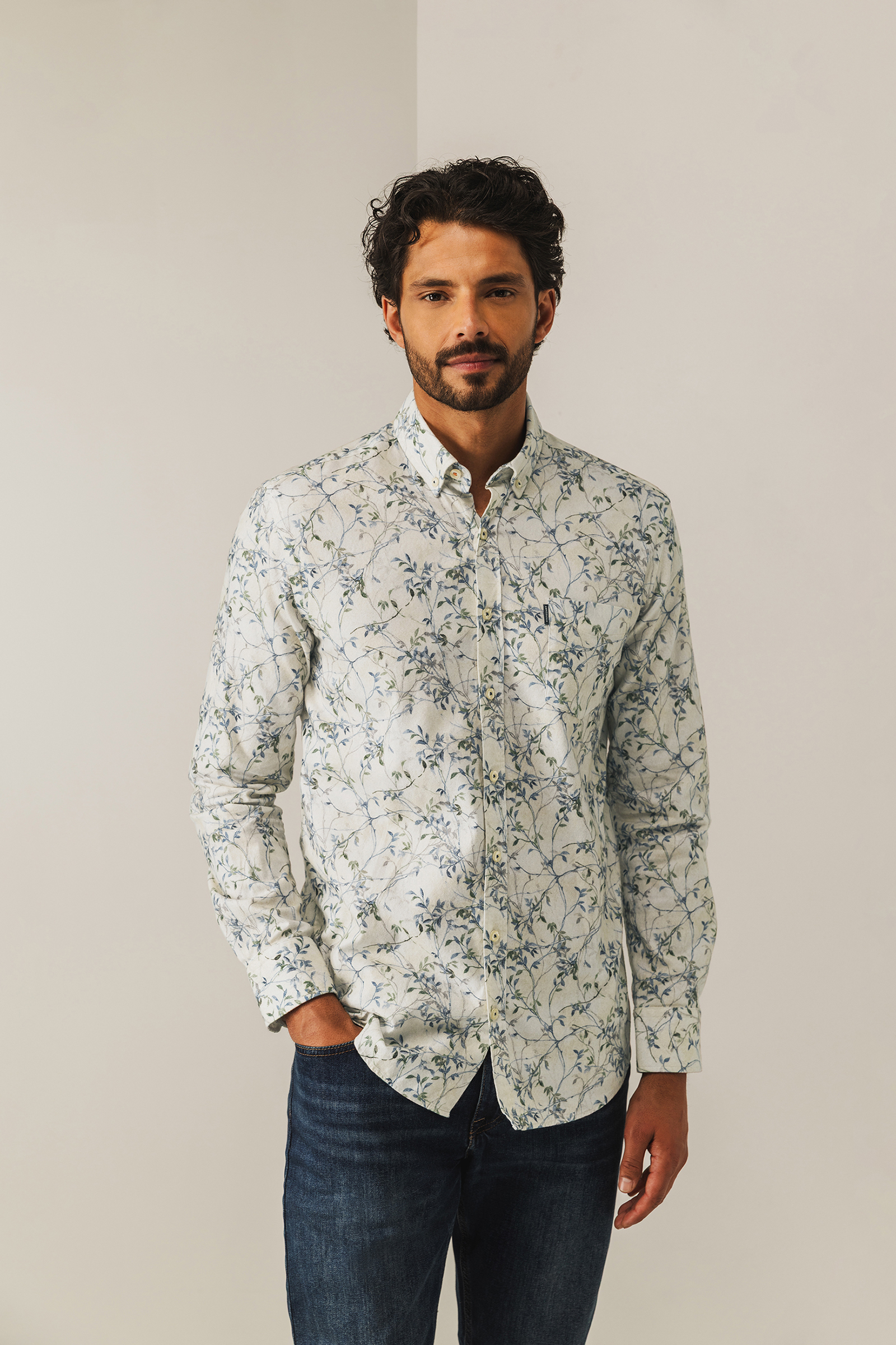 Heren overhemd lm casual ecru