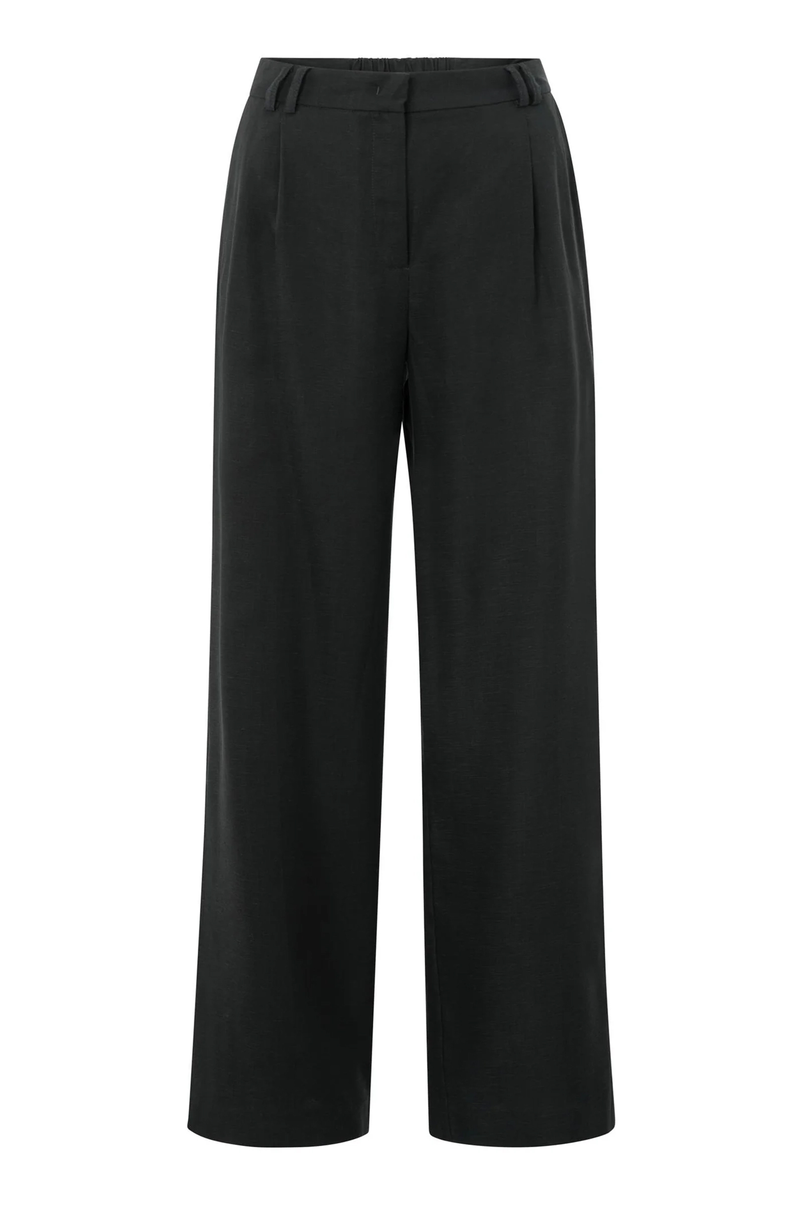 Yaya Linen mix wide leg trouse-L32 WASHED BLACK 1