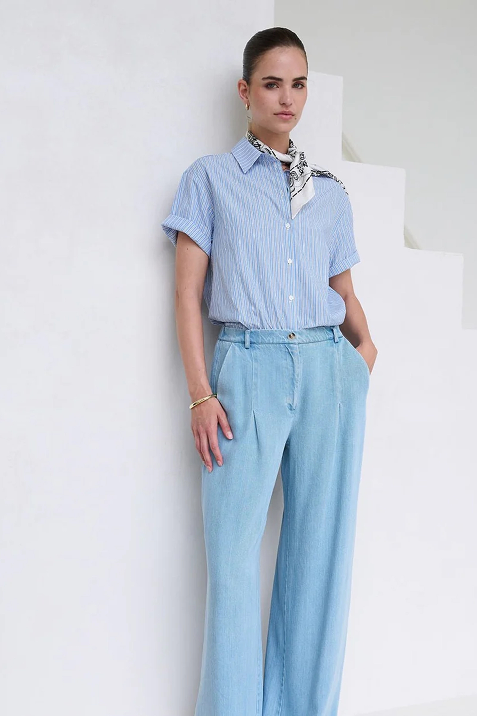 Dames blouse korte mouw blauw