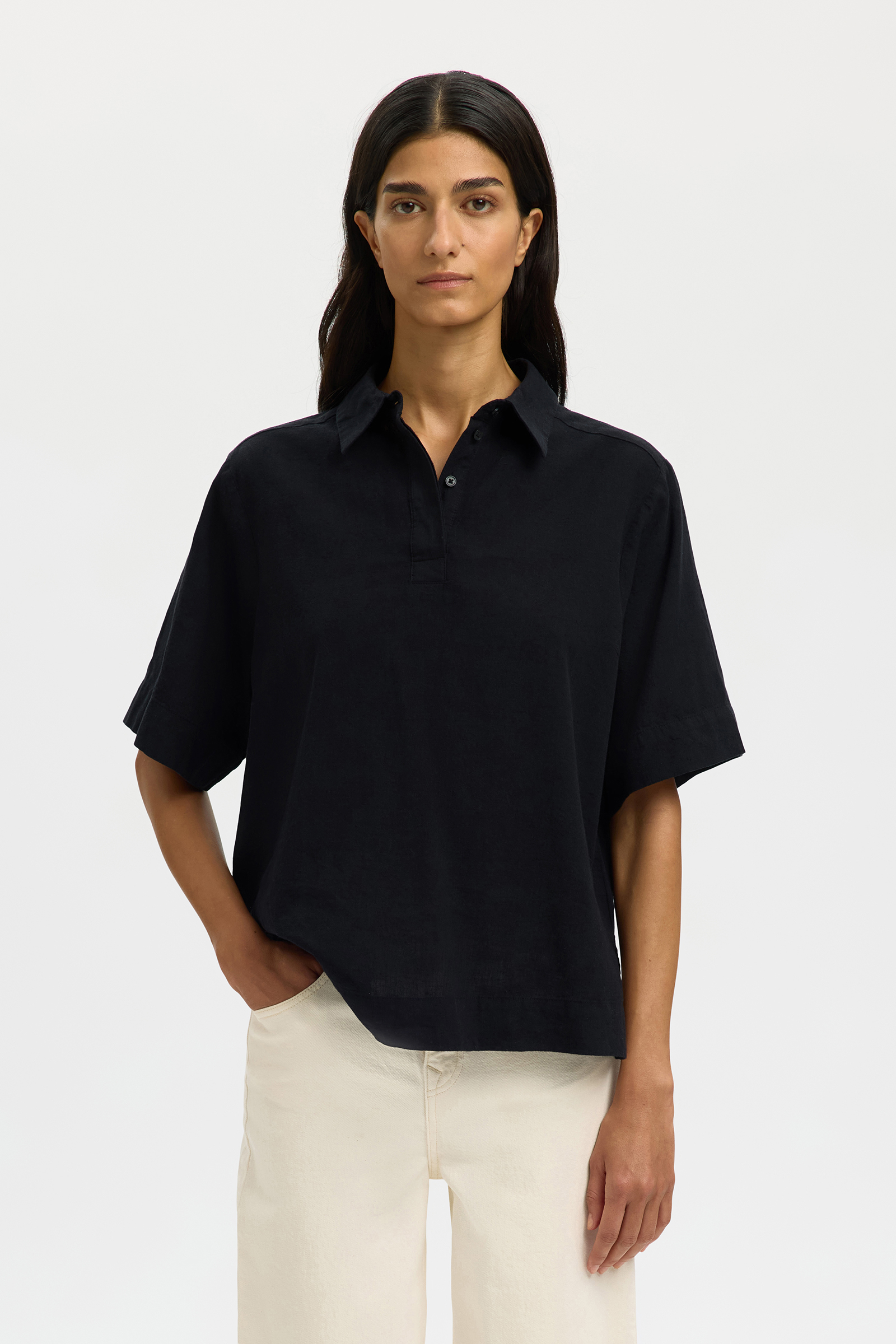 Dames blouse lange mouw zwart