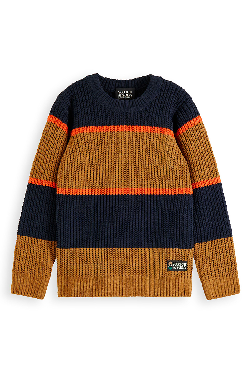 Scotch & Soda Colour block chenille pullover Blauw-1 1
