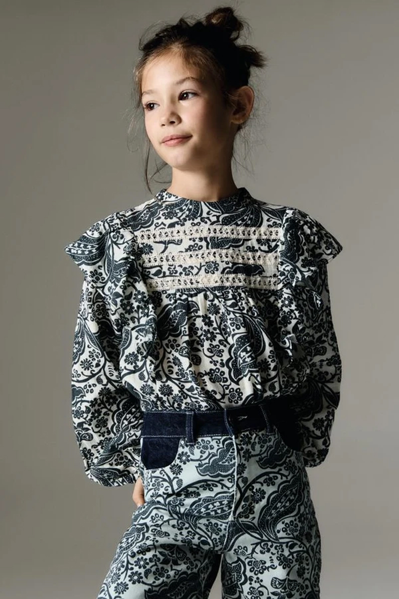 Meisjes blouse lange mouw blauw