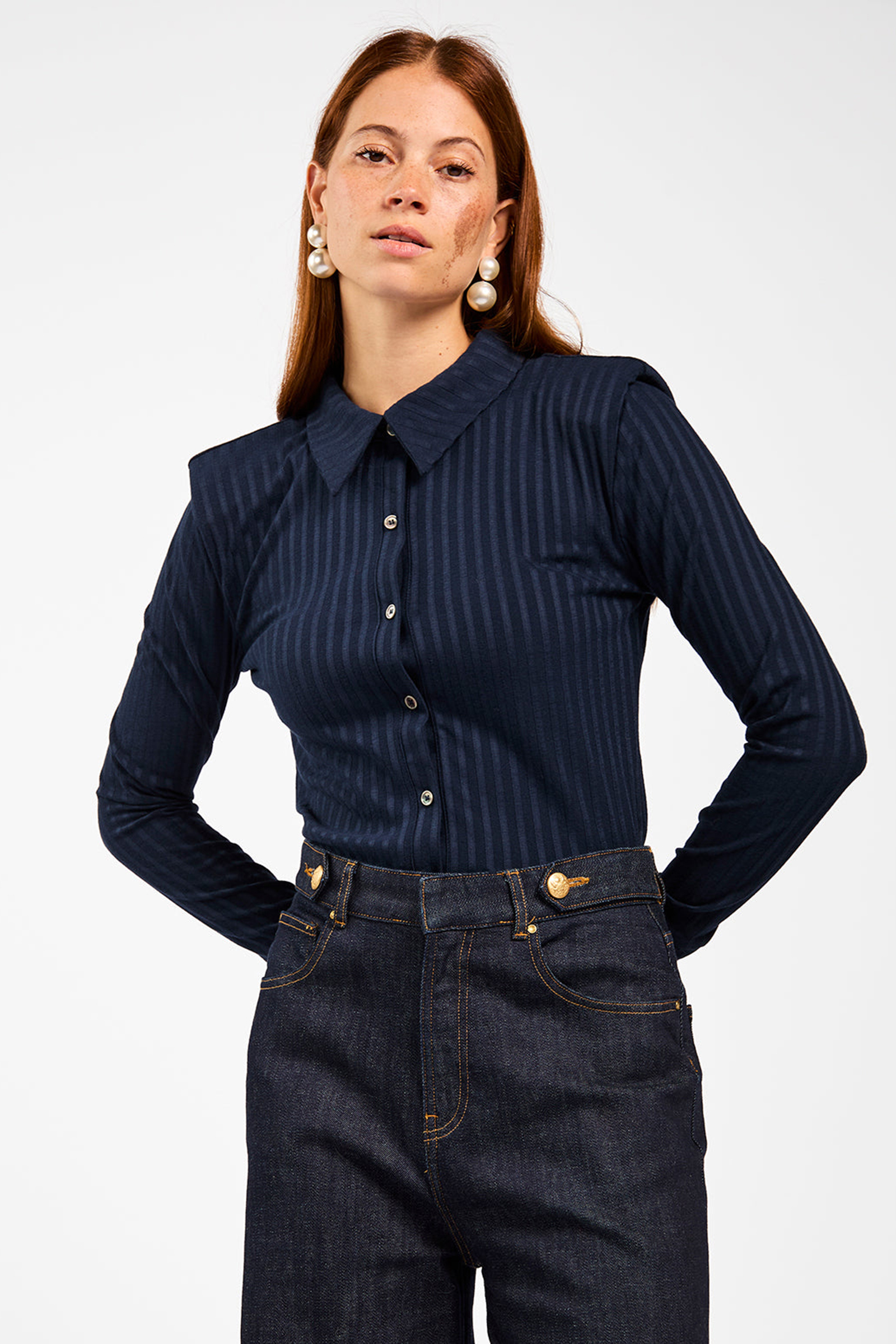 Dames blouse lange mouw blauw