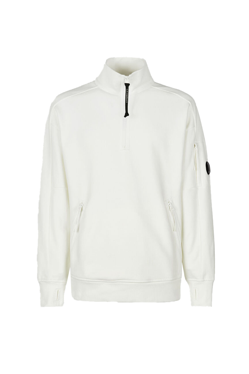 C.P. Company DIAGONAL RAISED FLEECE QUARTER ZIPPED SWEATSHIRT Ecru-1 1