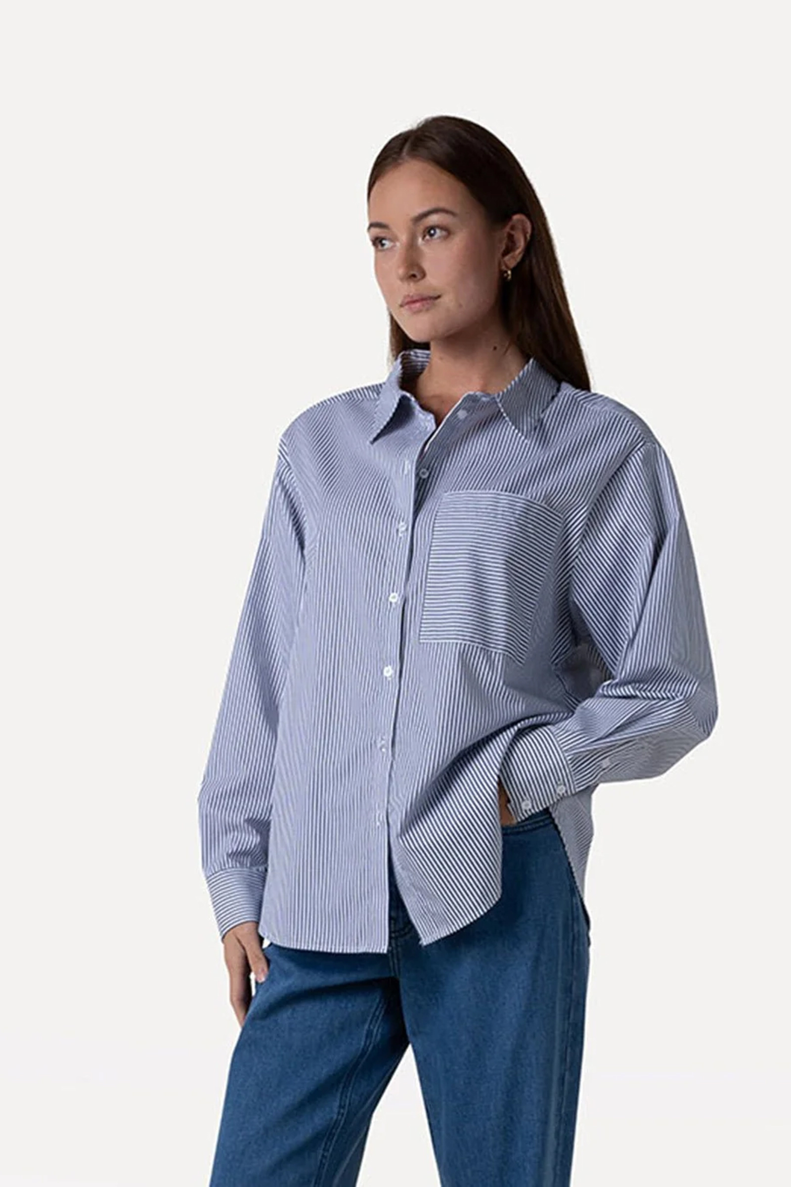 Dames blouse lange mouw blauw