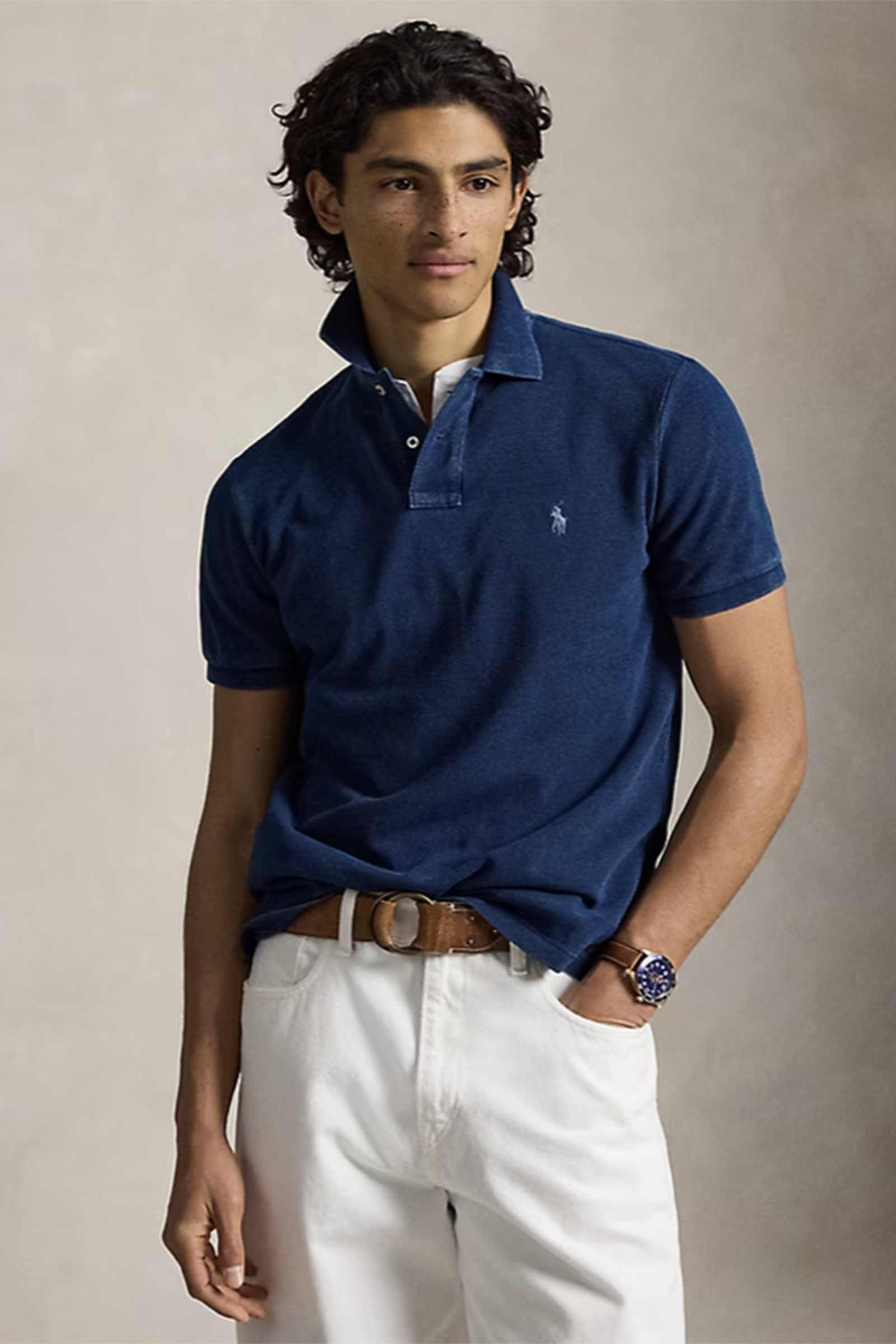 Heren polo korte mouw blauw