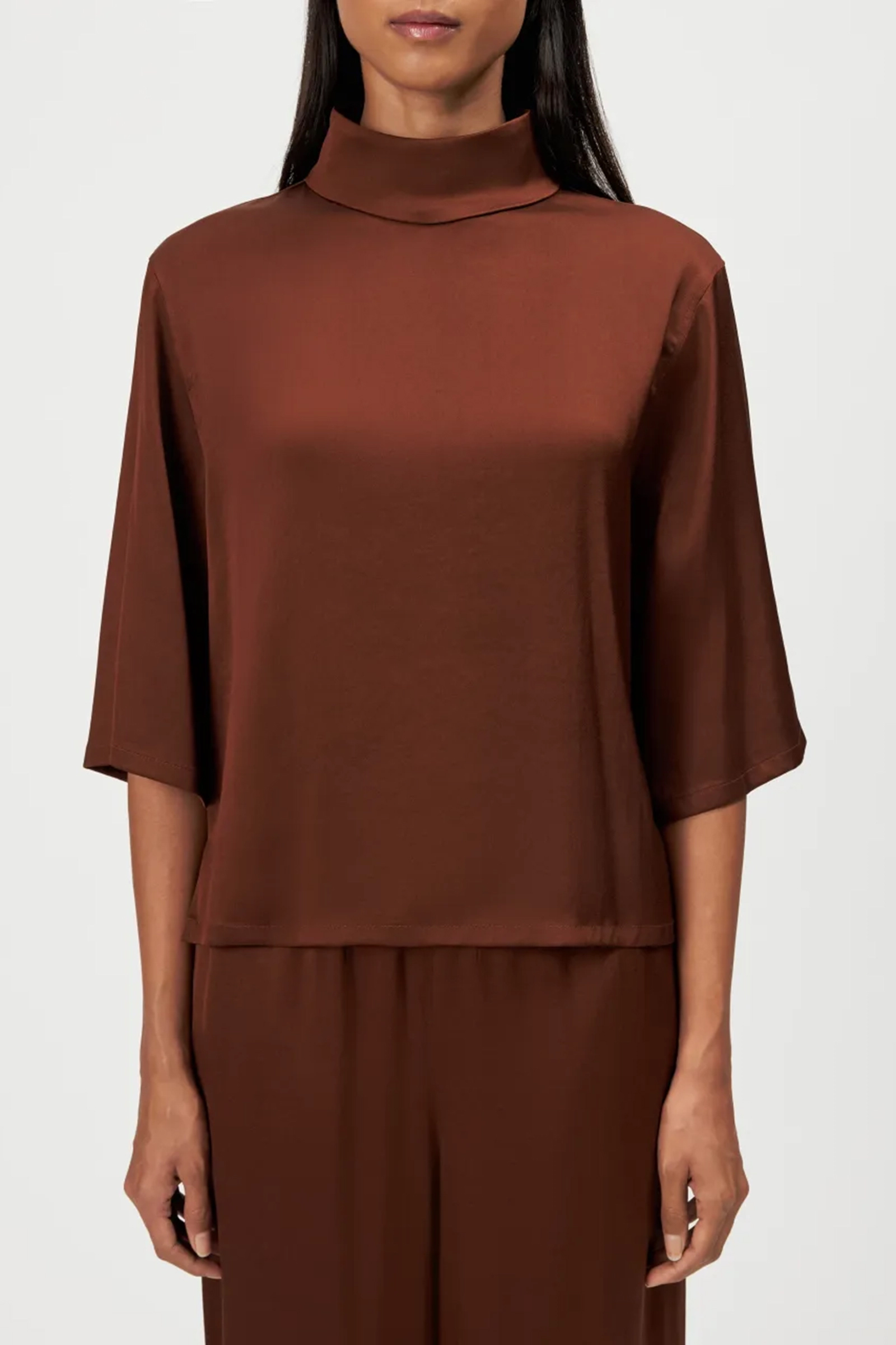 Dames blouse lange mouw bruin