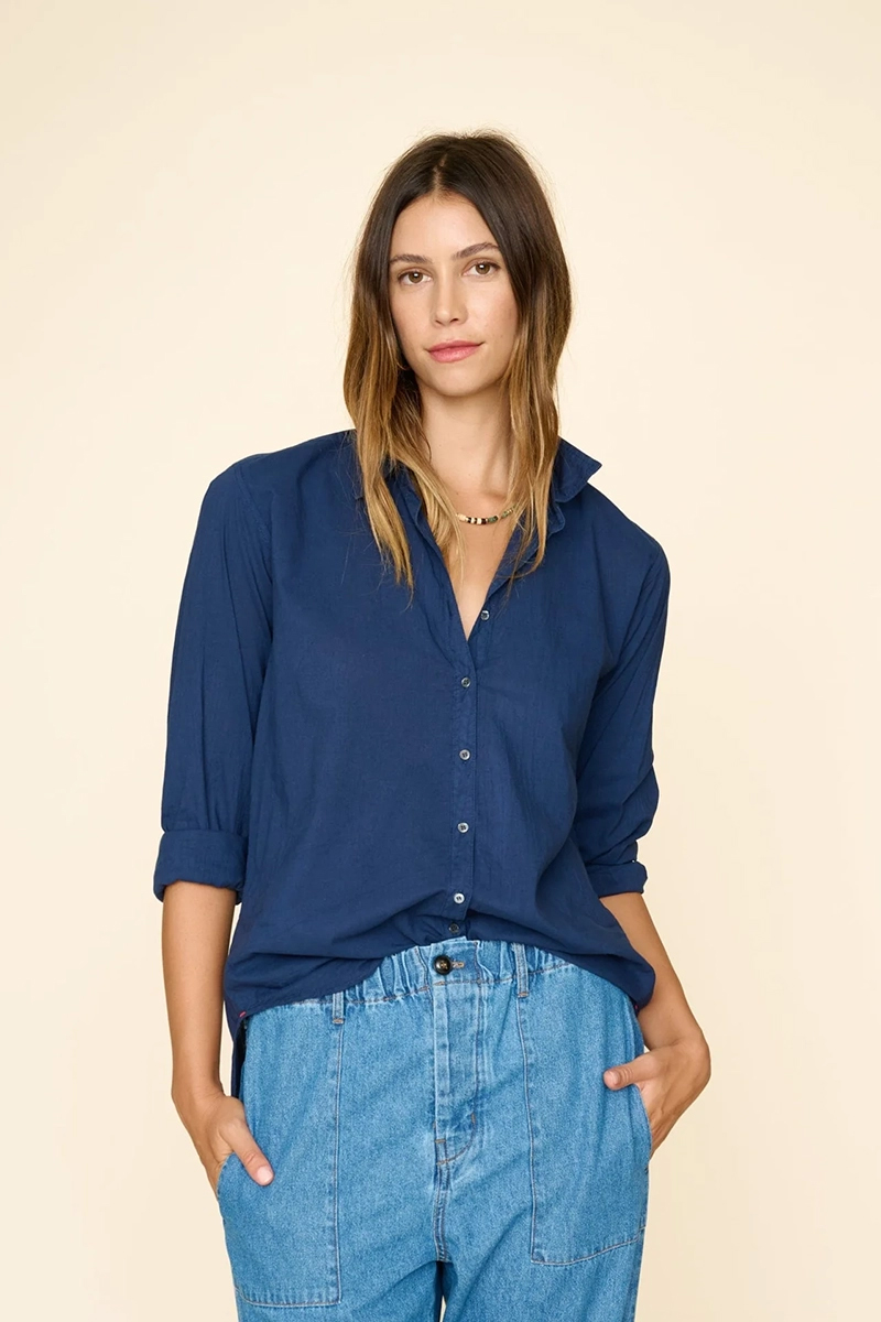 Dames blouse lange mouw blauw
