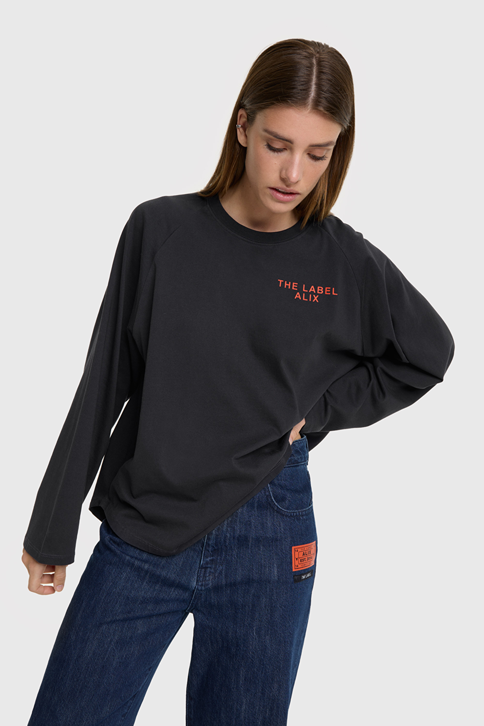 Dames t-shirt lange mouw grijs