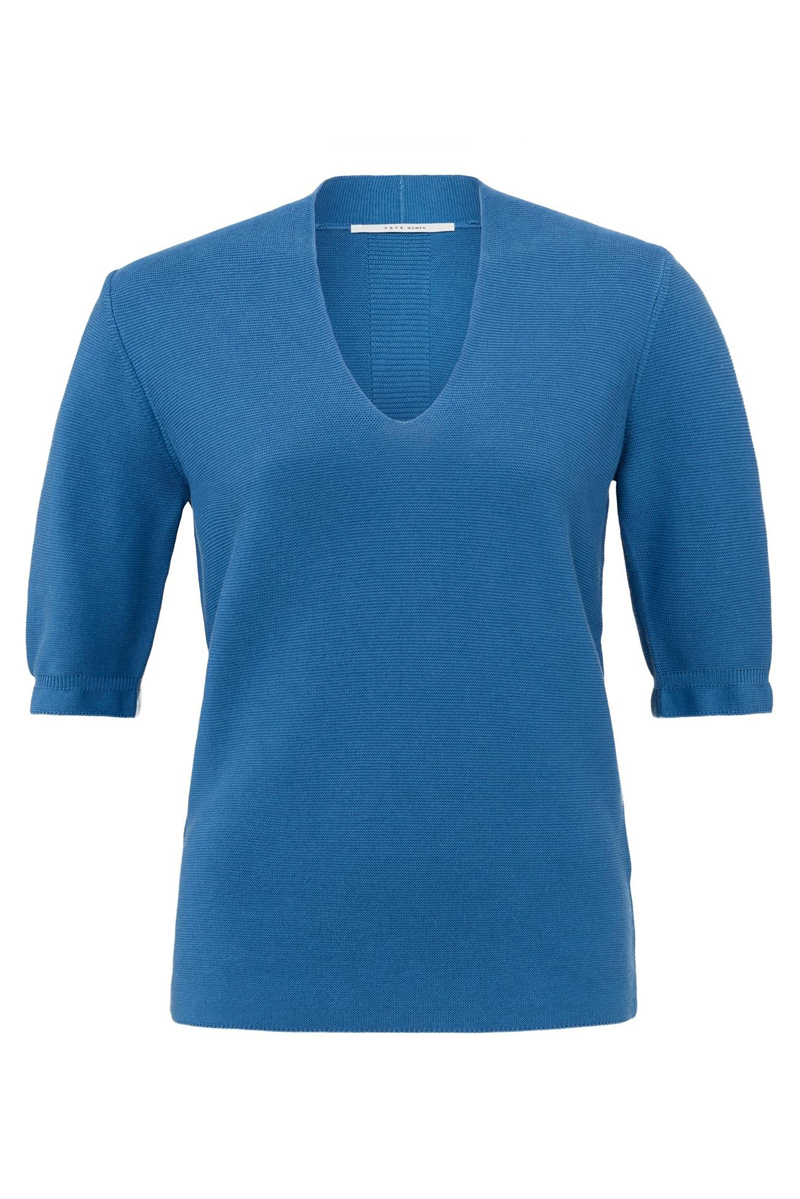 Yaya V-neck short sleeve sweater BRIGHT COBALT BLUE 1