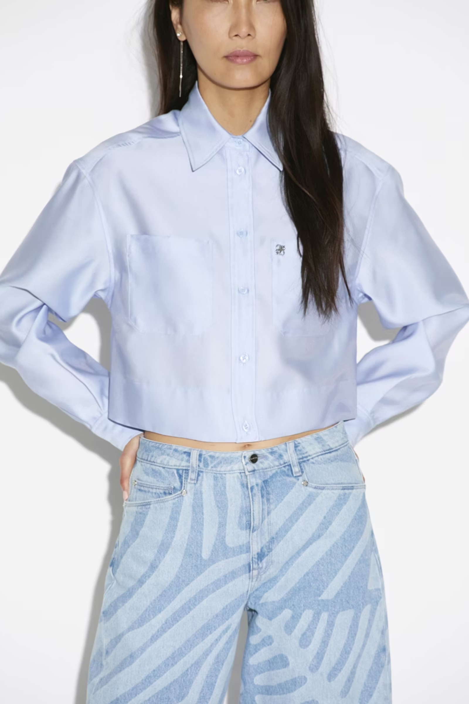 Dames blouse lange mouw blauw