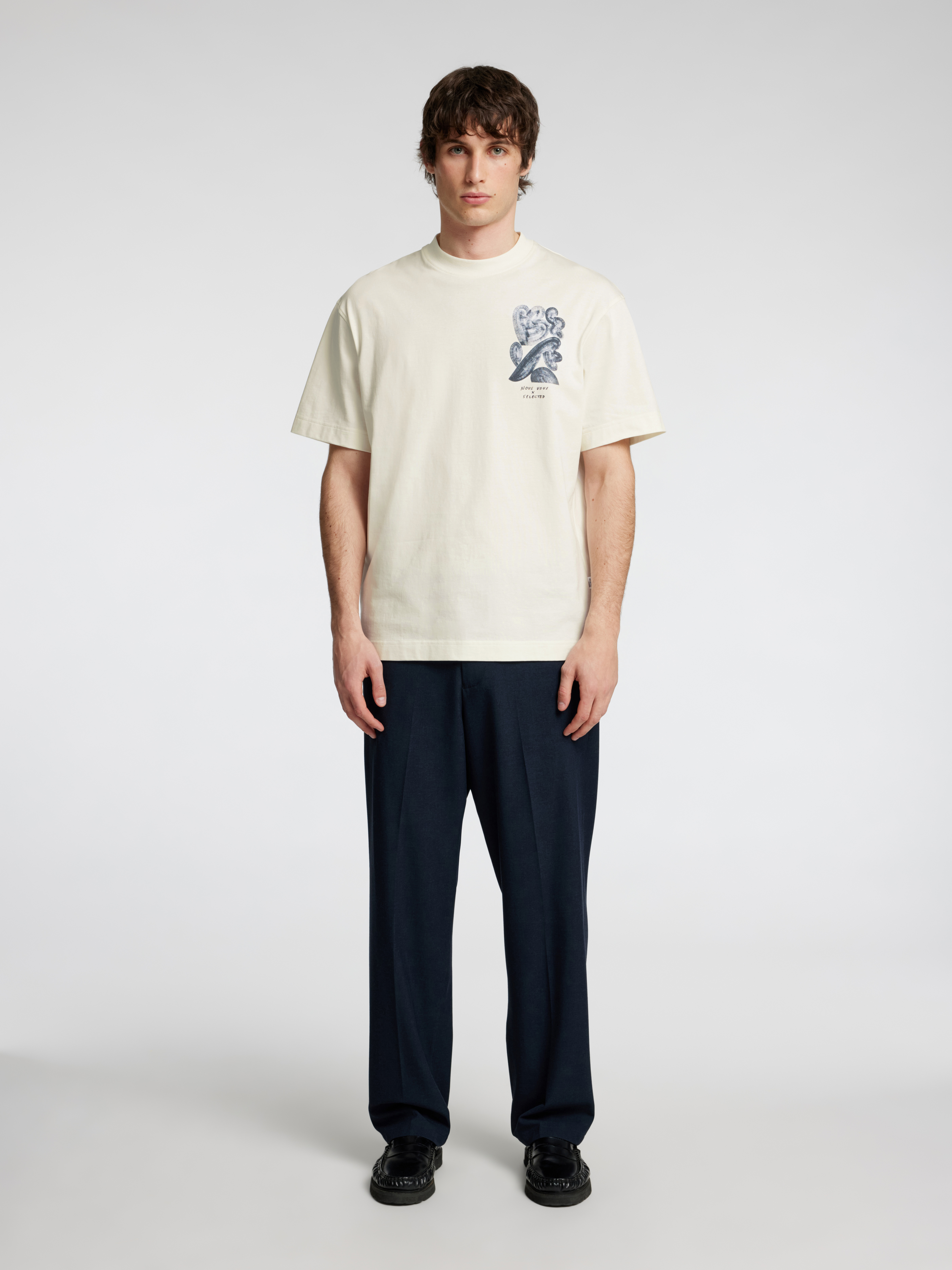 Selected SLHRELAXWILL LICENSE SS O-NECK TEE 183298002-Cloud Dancer/Neutral Color 4
