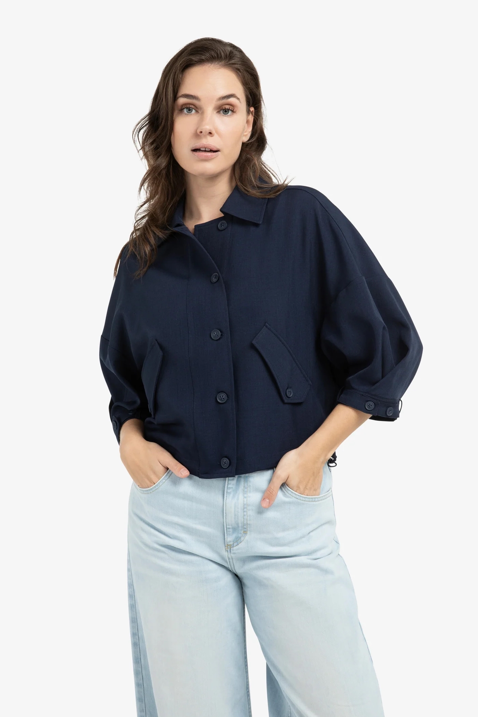 Dames blouse lange mouw blauw