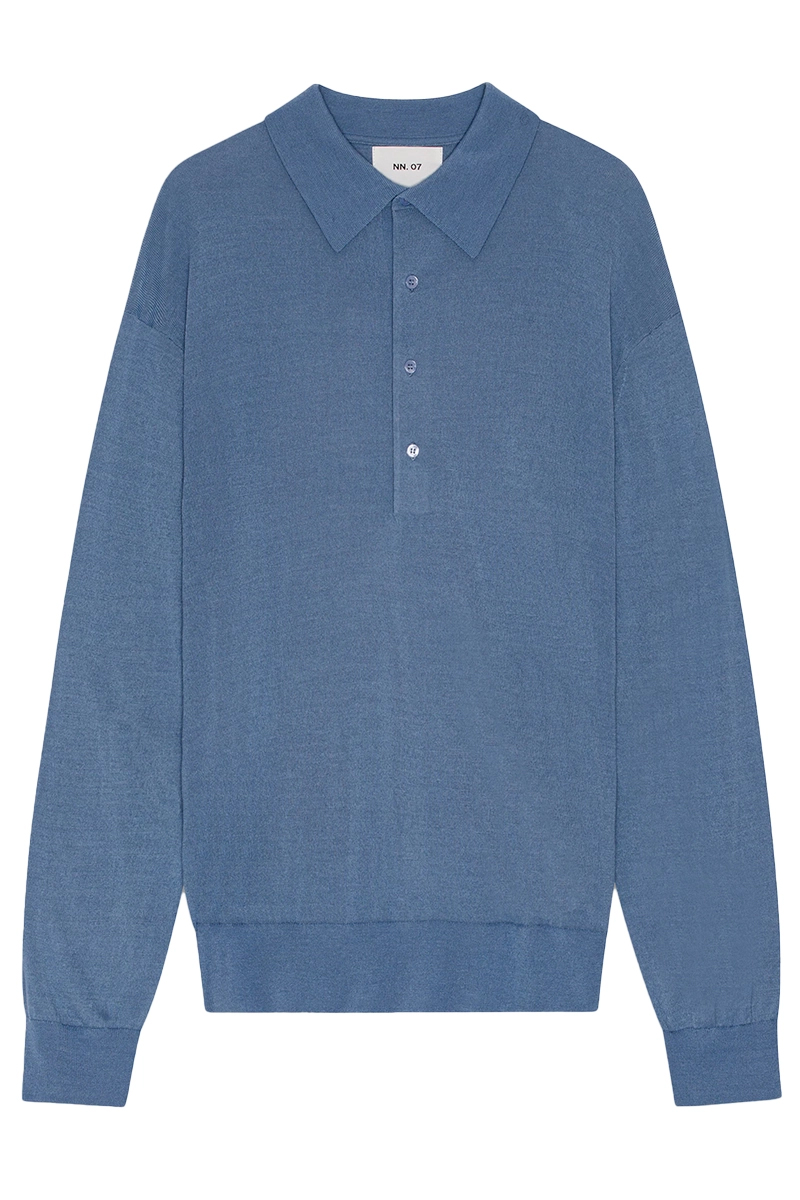 Heren polo lange mouw blauw