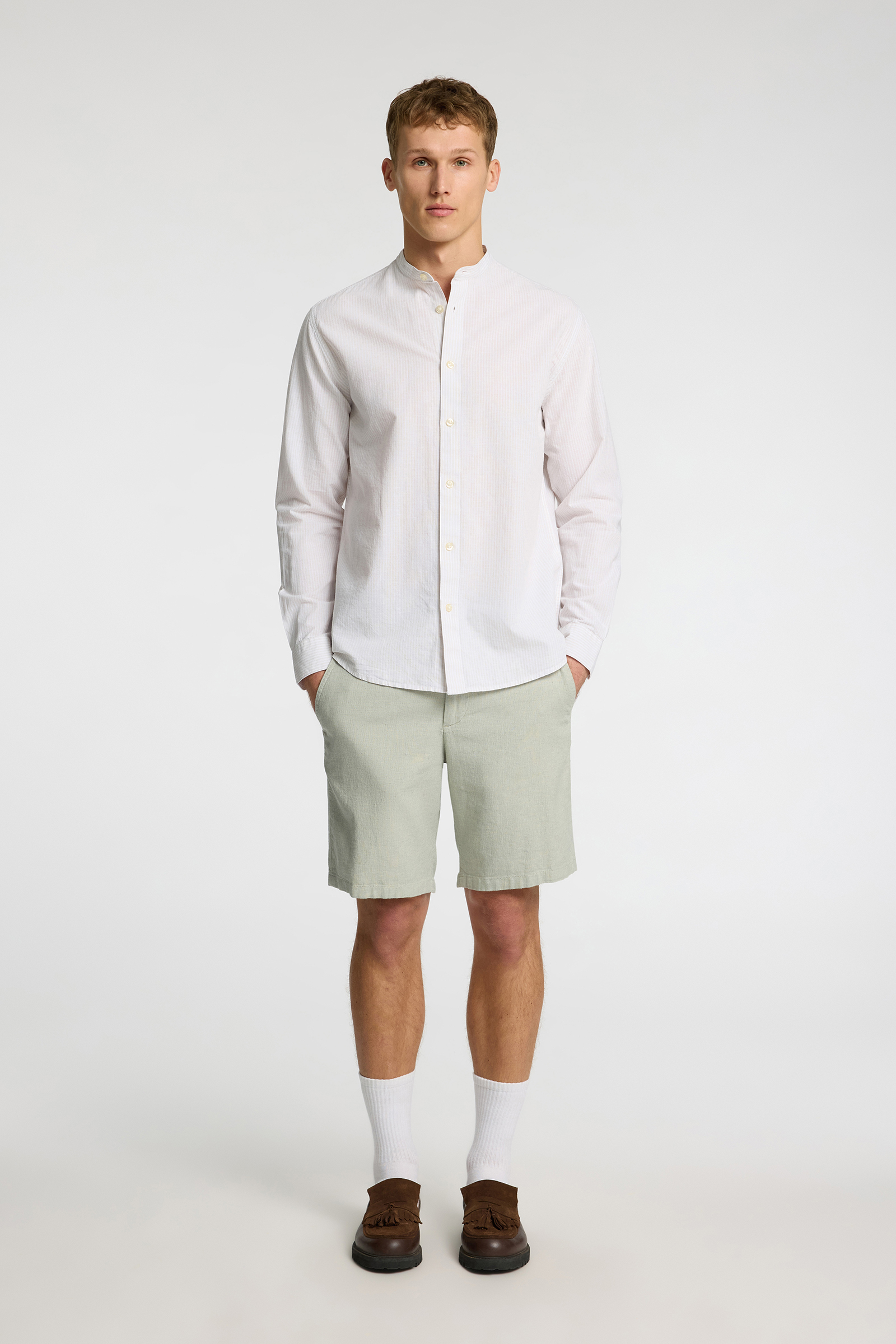 Selected SLHREGULAR-BRODY LINEN BLD SHORTS N 292835002-Iceberg Green/Mixed w. White 2