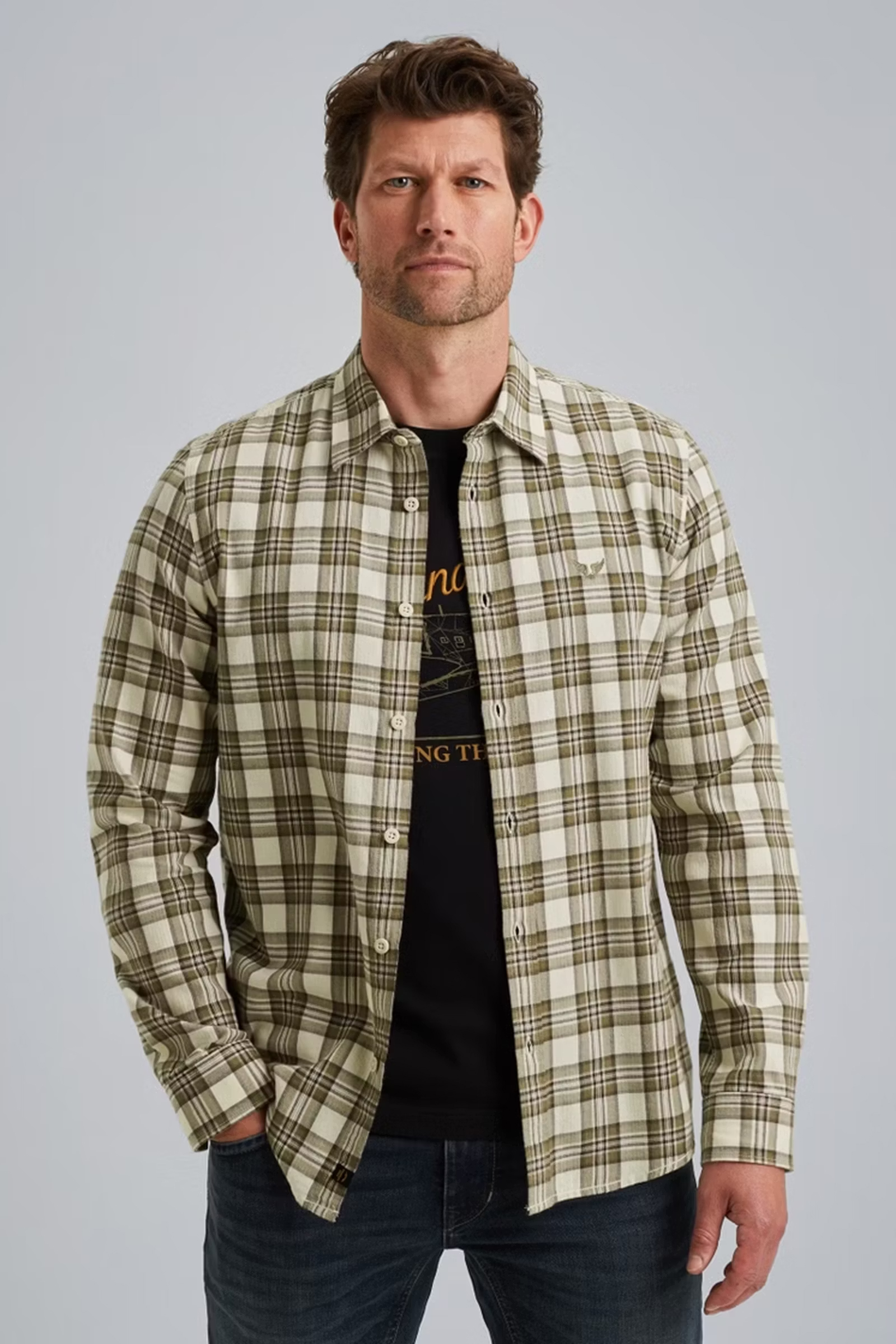 Heren overhemd lm casual bruin