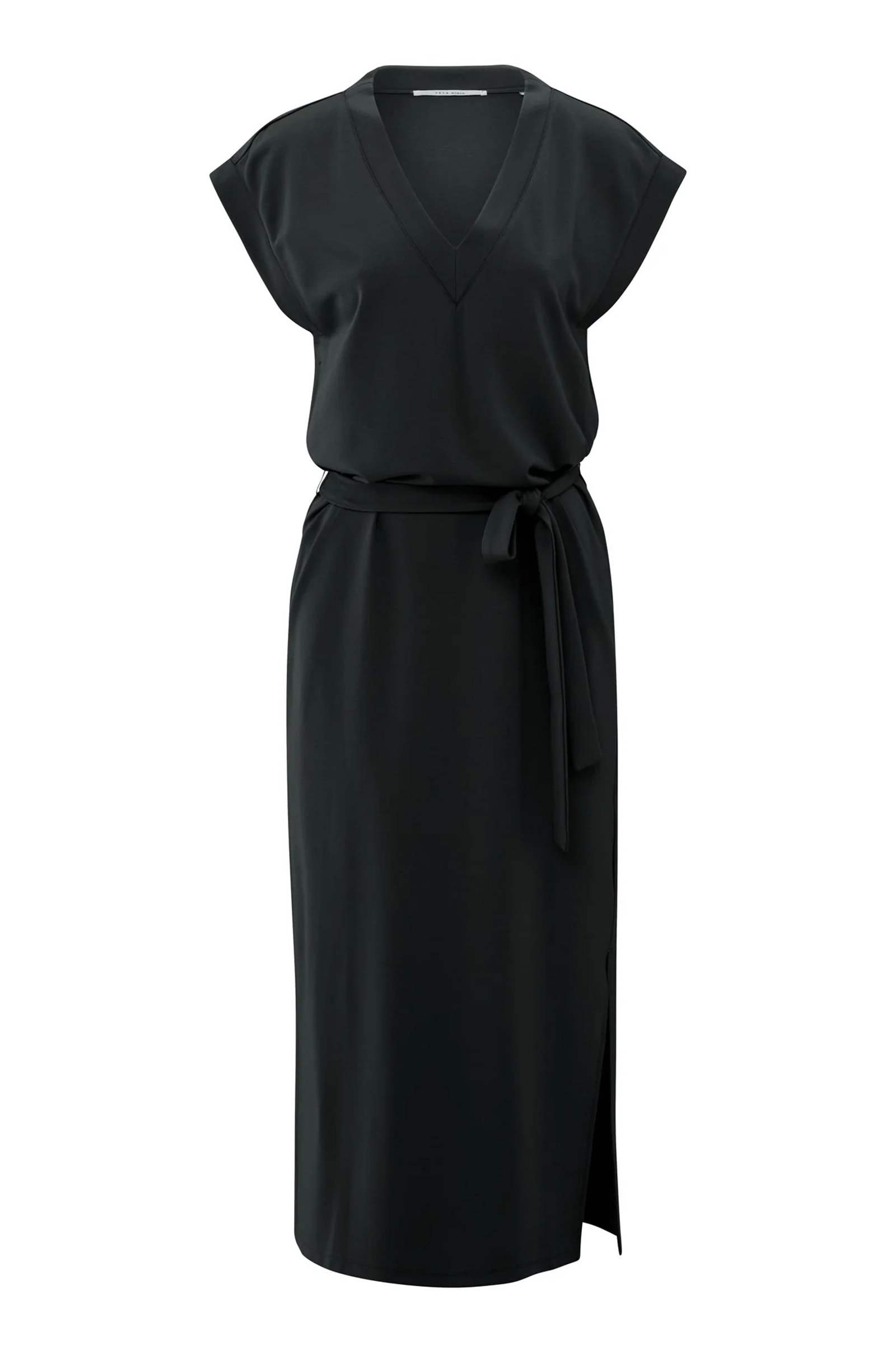 Yaya V-neck t-shirt dress with belt WASHED BLACK 1
