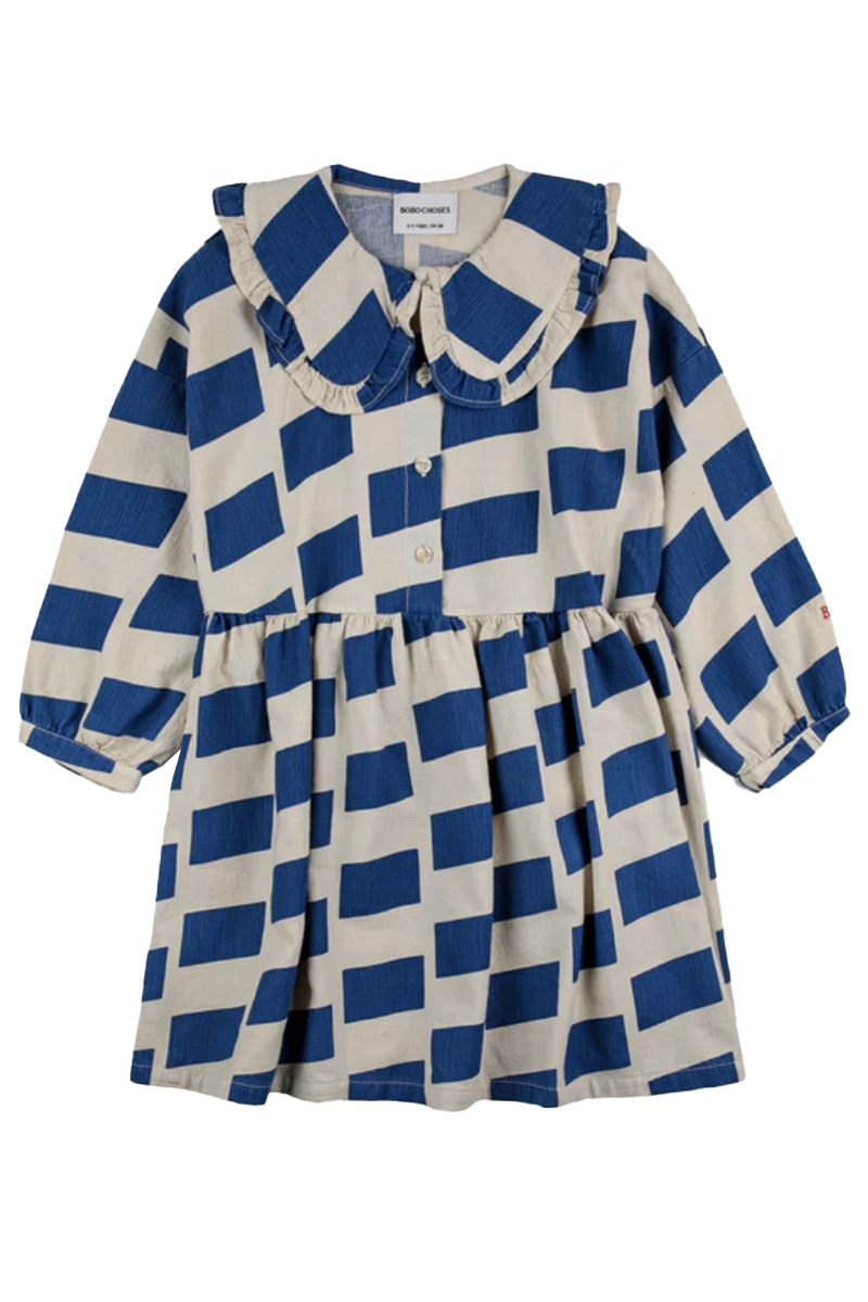 Bobo Choses checker allover woven dress Blauw-1 1