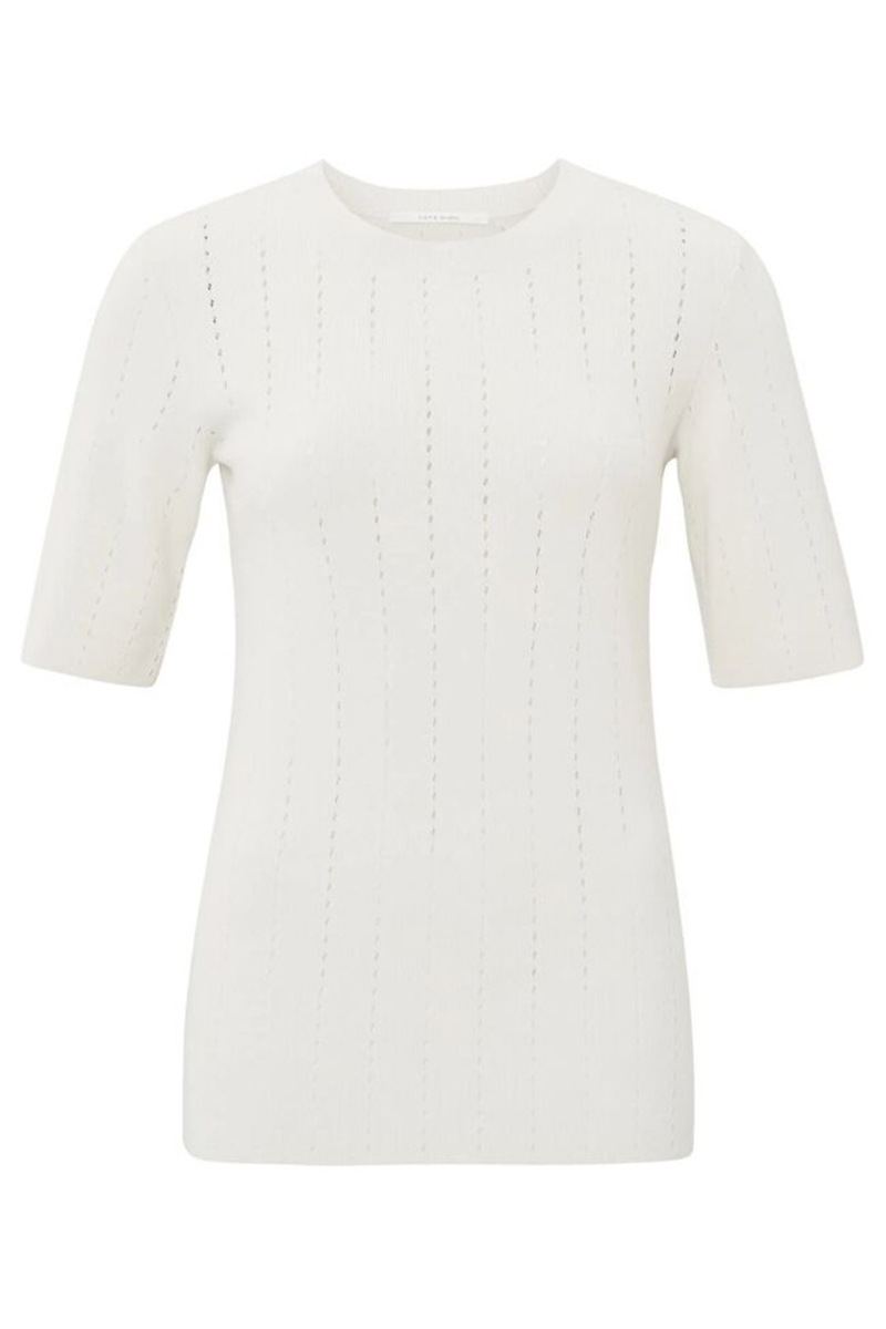 Yaya Pointelle rib fitted sweater Wit-1 1