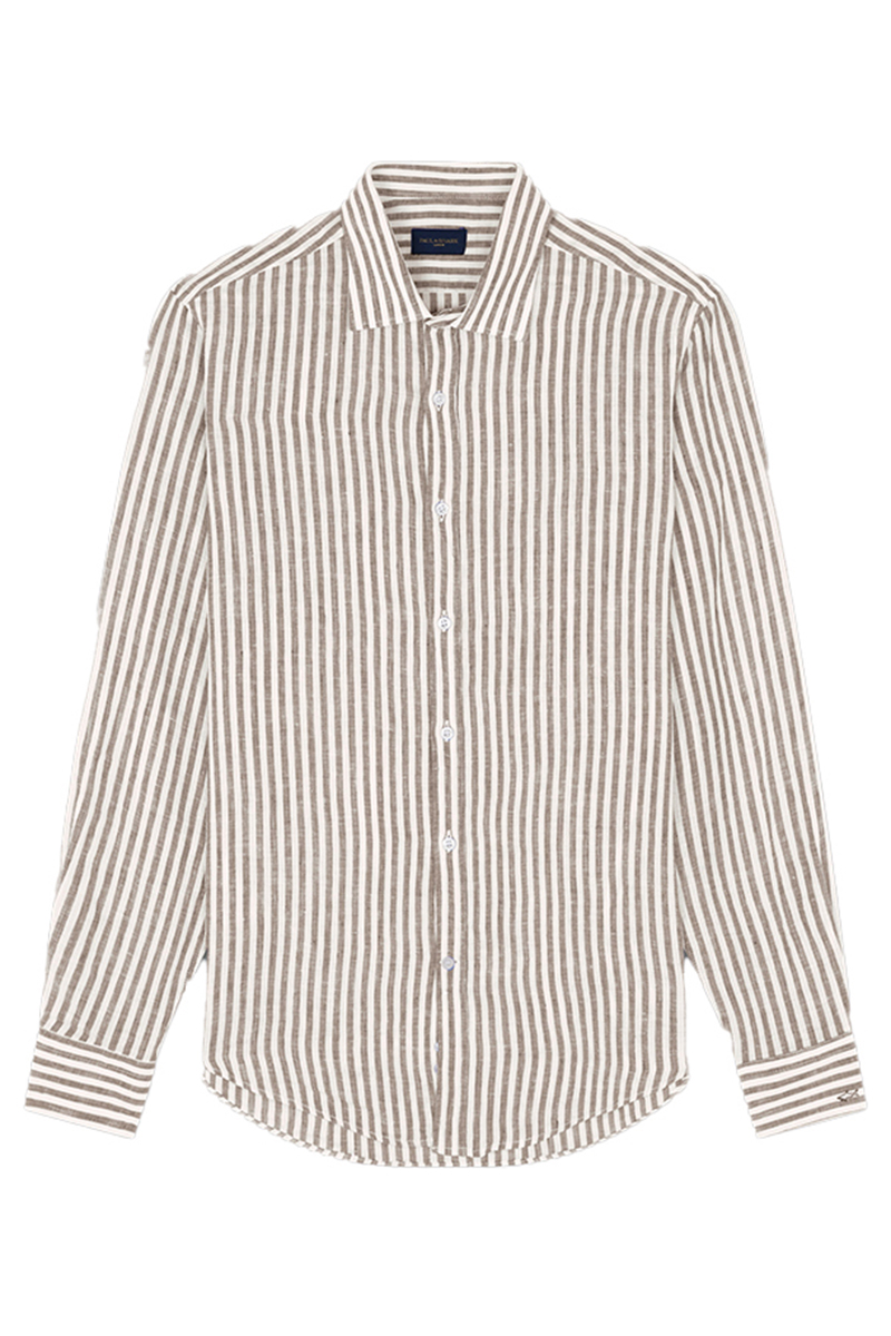 Paul & Shark Linen Shirt bruin/beige-1 1