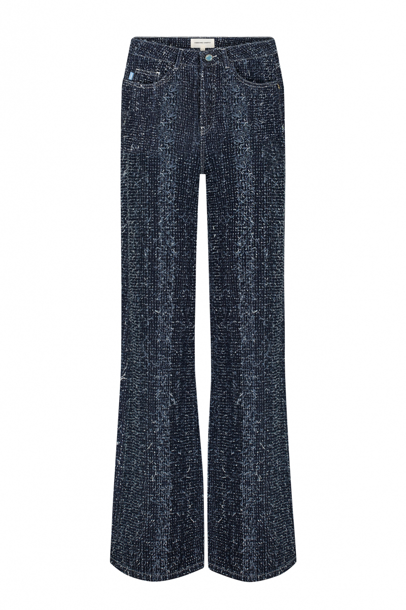 Fabienne Chapot Thea Wide Leg Tweed Jeans Blauw-1 1