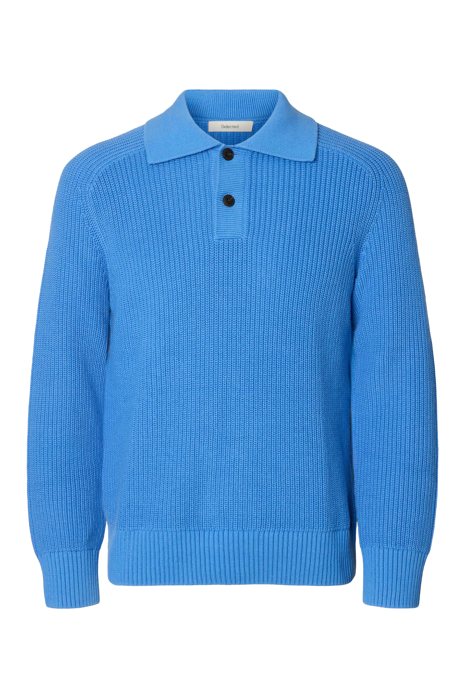 Heren polo lange mouw blauw
