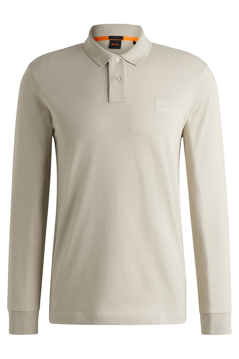 Heren polo lange mouw bruin