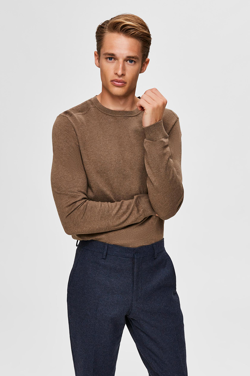 Selected SLHBERG CREW NECK B NOOS Bruin/Beige-2 2