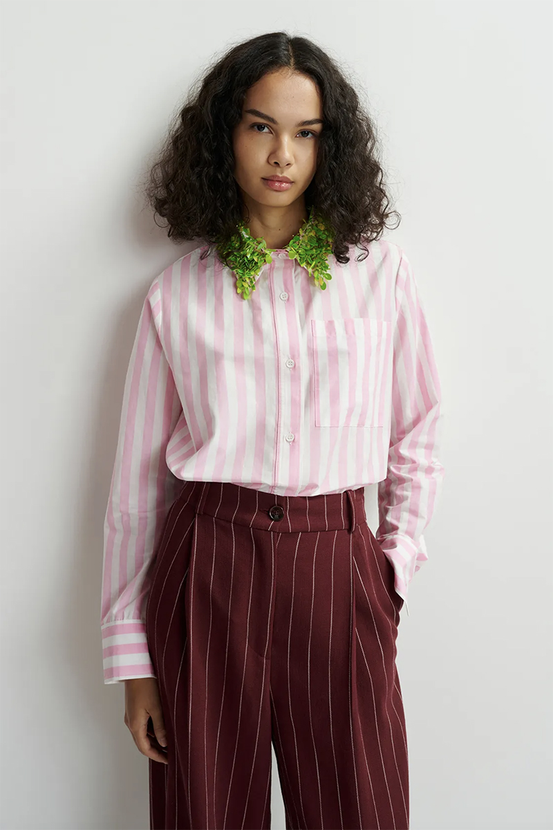 Dames blouse lange mouw rose