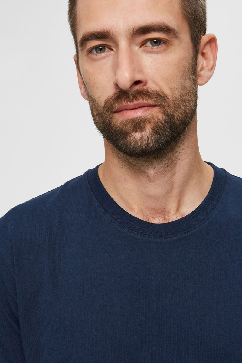 Selected SLHNORMAN180 SS O-NECK TEE S NOOS Blauw-1 4