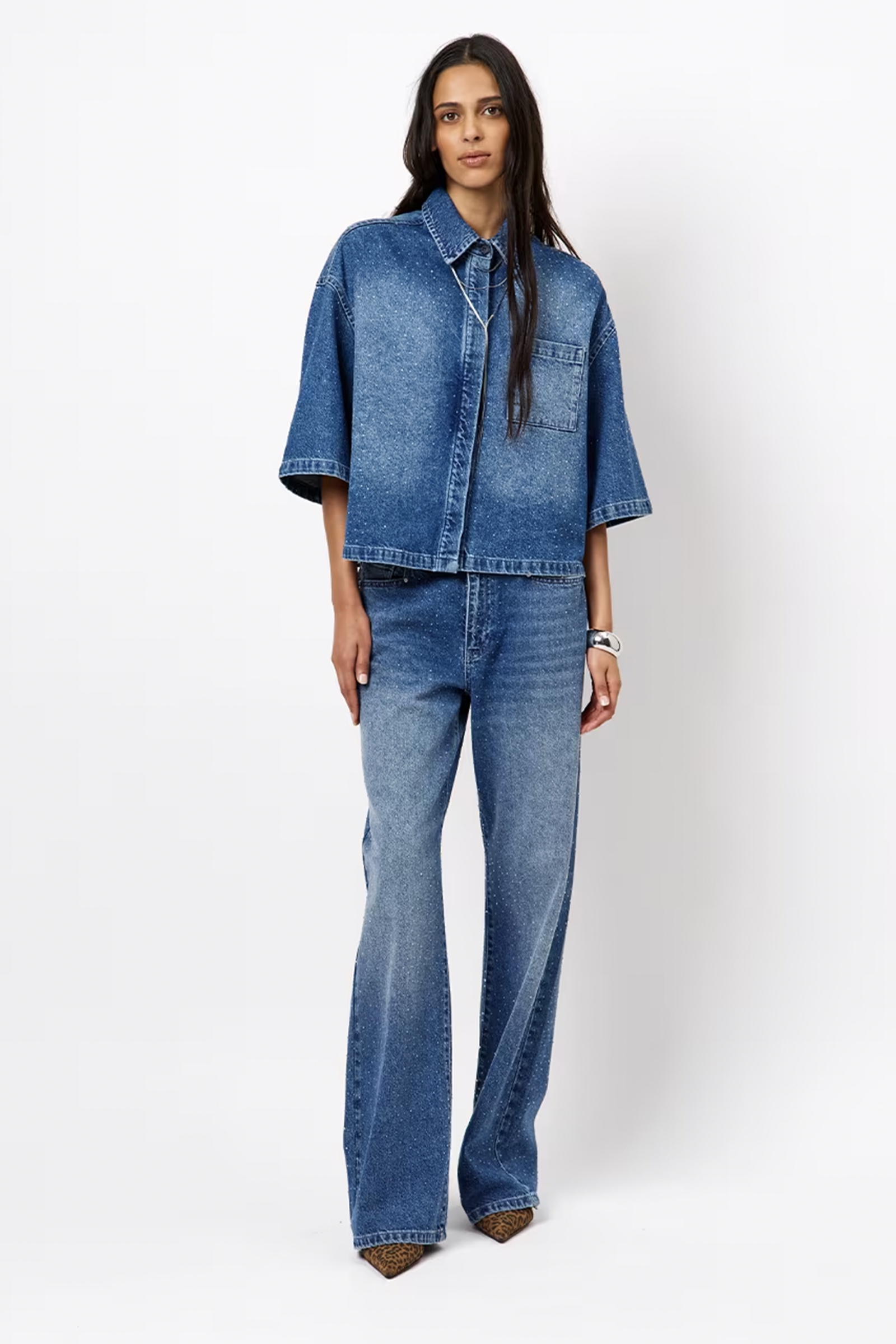 Dames blouse korte mouw blauw