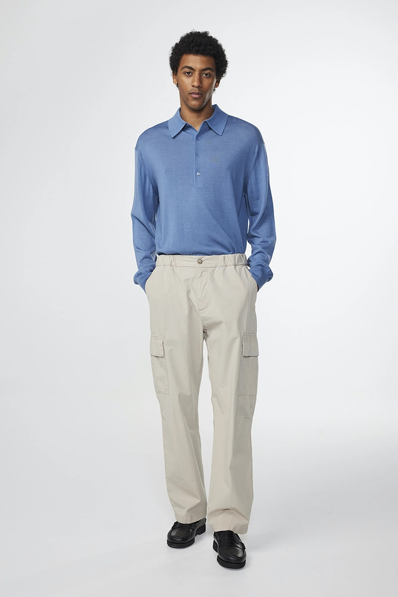 Heren polo lange mouw blauw