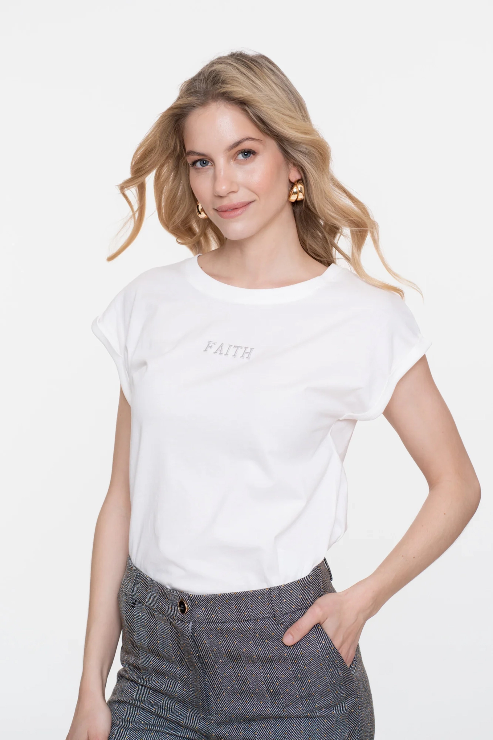 Dames t-shirt lange mouw ecru