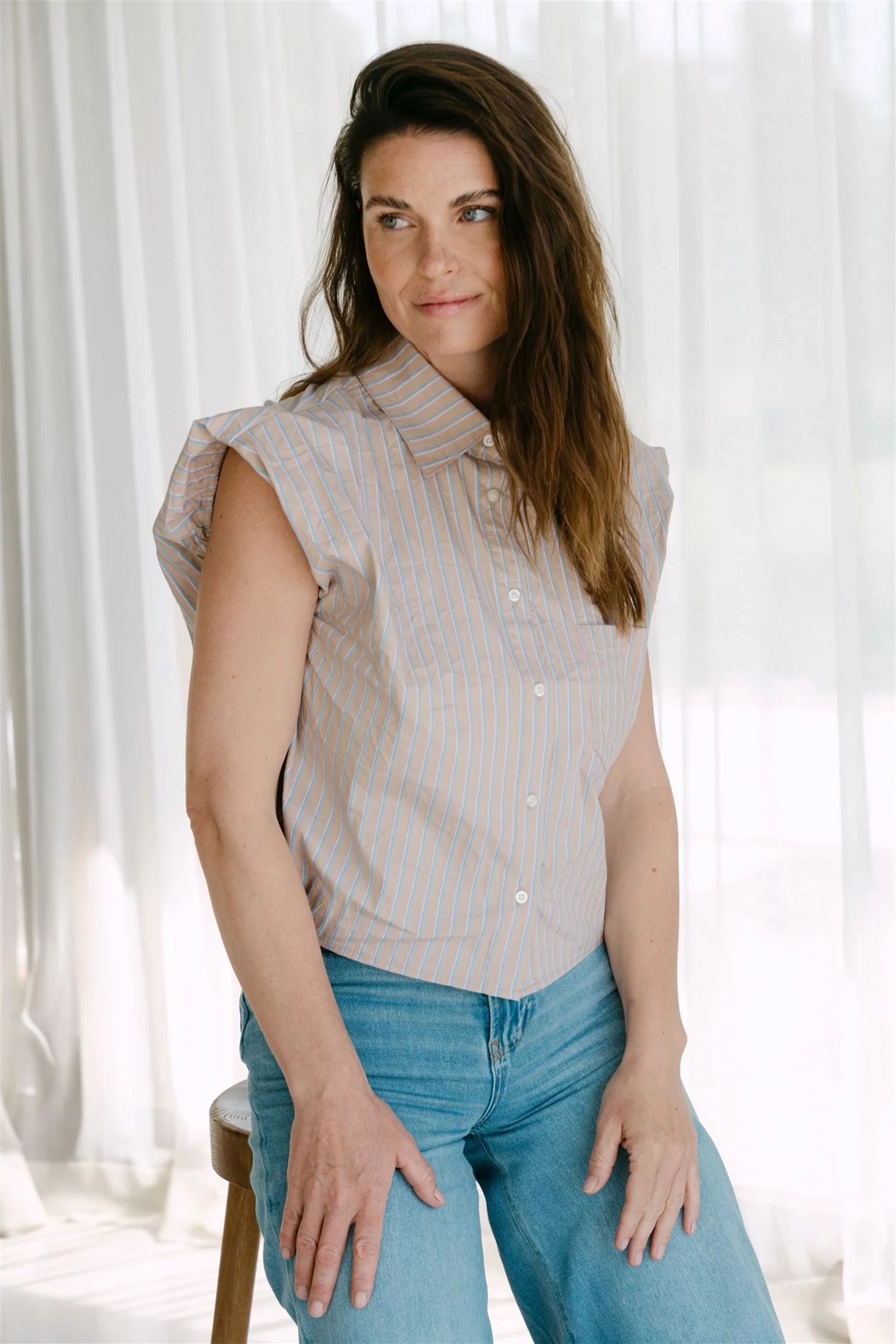 Dames blouse lange mouw blauw